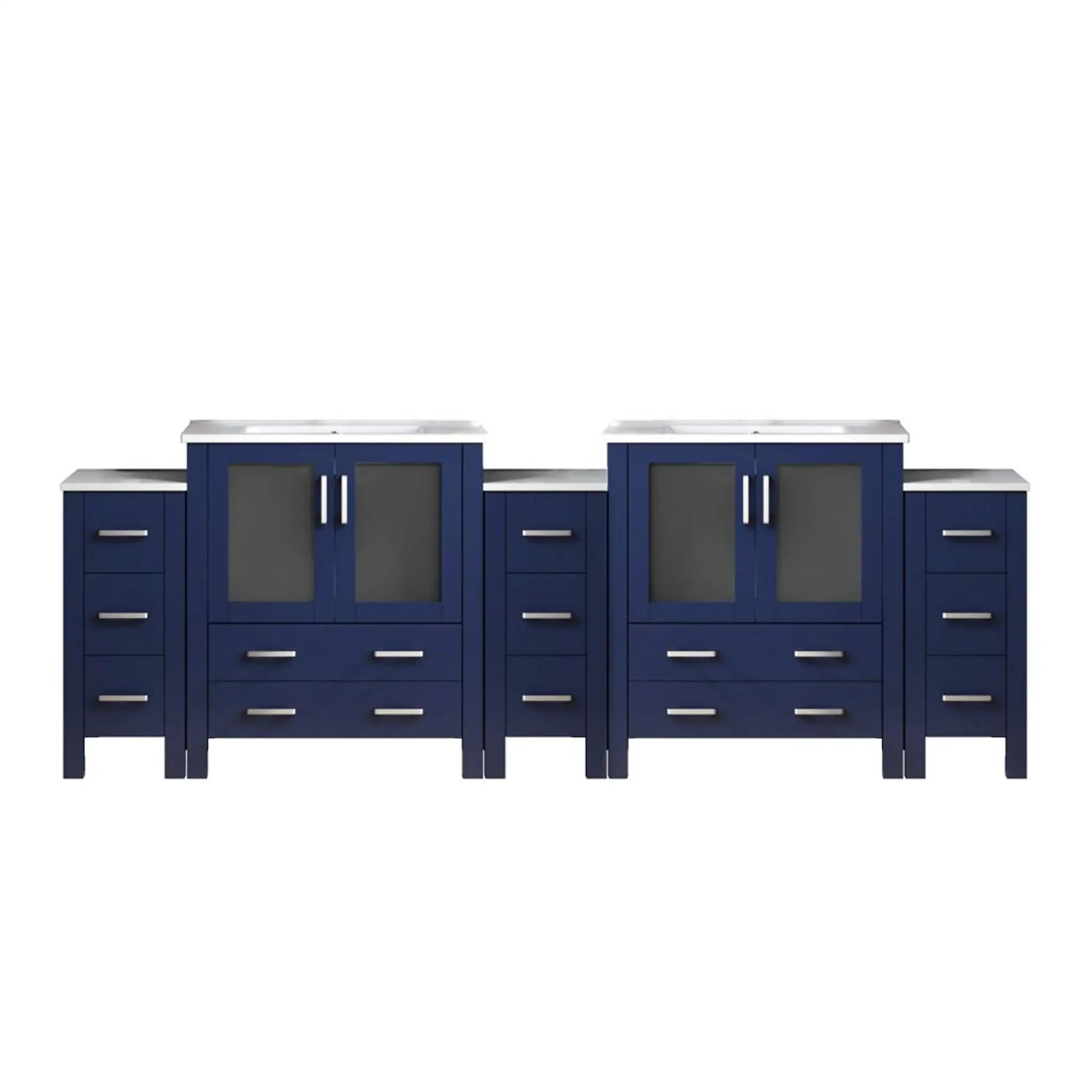 Lexora Volez 108 in W x 18.25 in D Double Bath Vanity with Side Cabinets and White Ceramic Top by Lexora