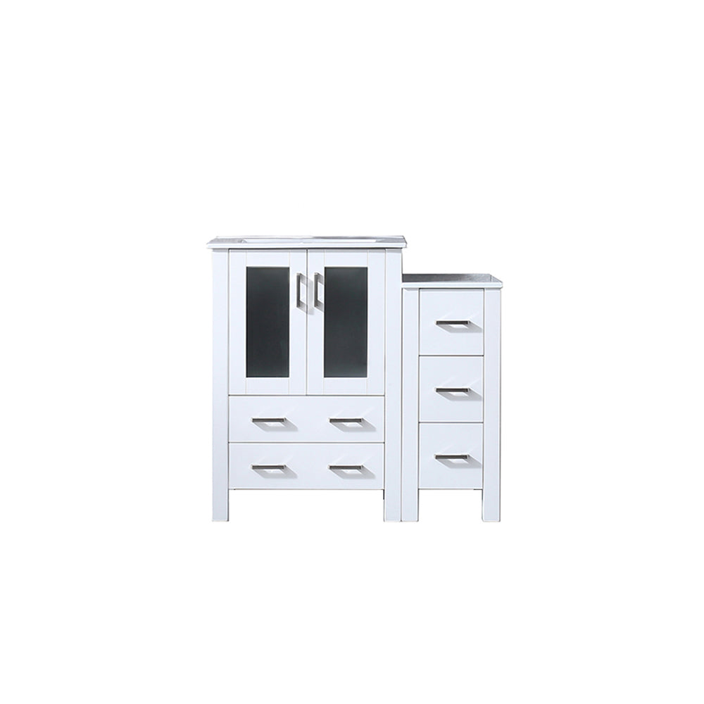 Lexora Volez 36 in W x 18.25 in D Single Bath Vanity with Side Cabinet and White Ceramic Top