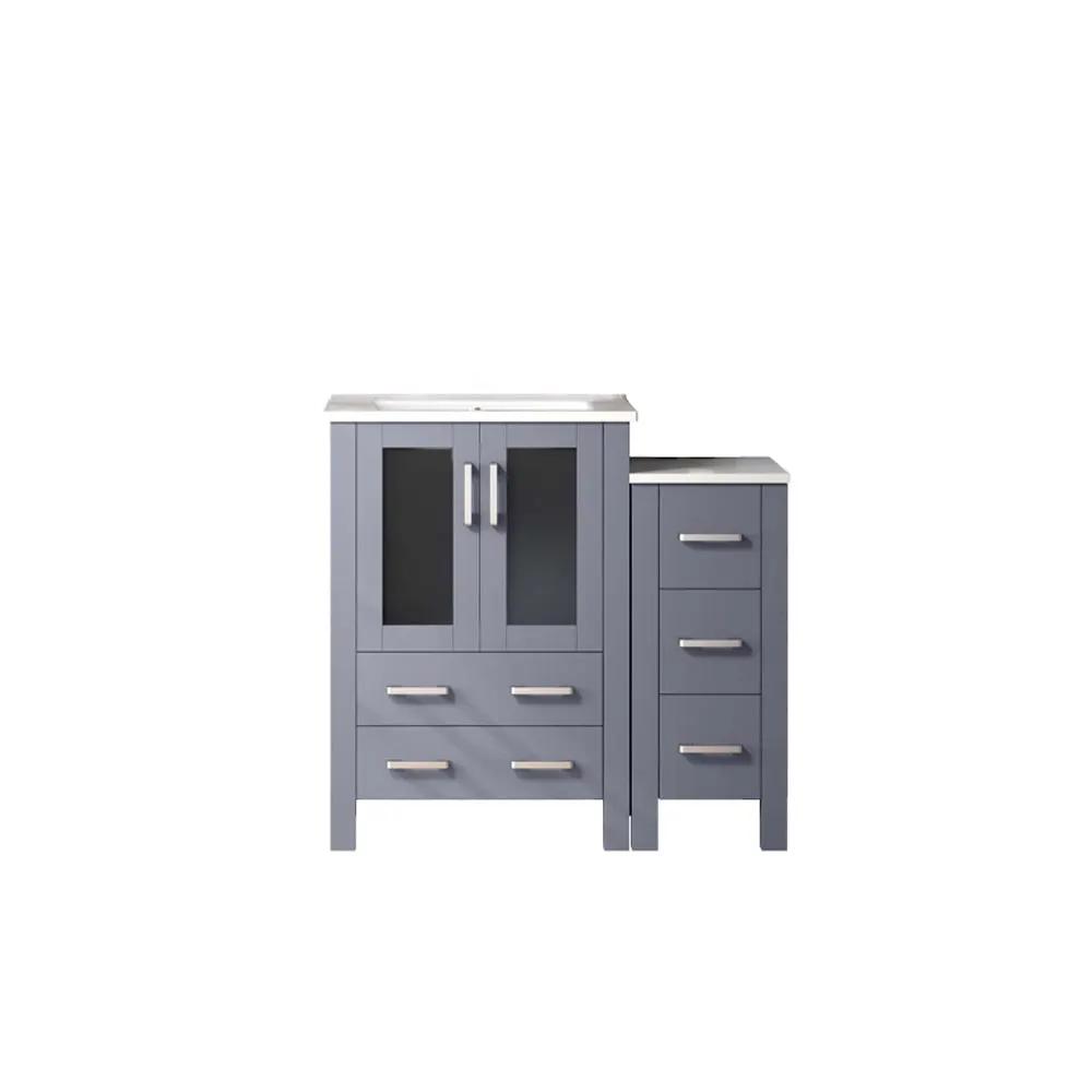 Lexora Volez 36 in W x 18.25 in D Single Bath Vanity with Side Cabinet and White Ceramic Top by Lexora