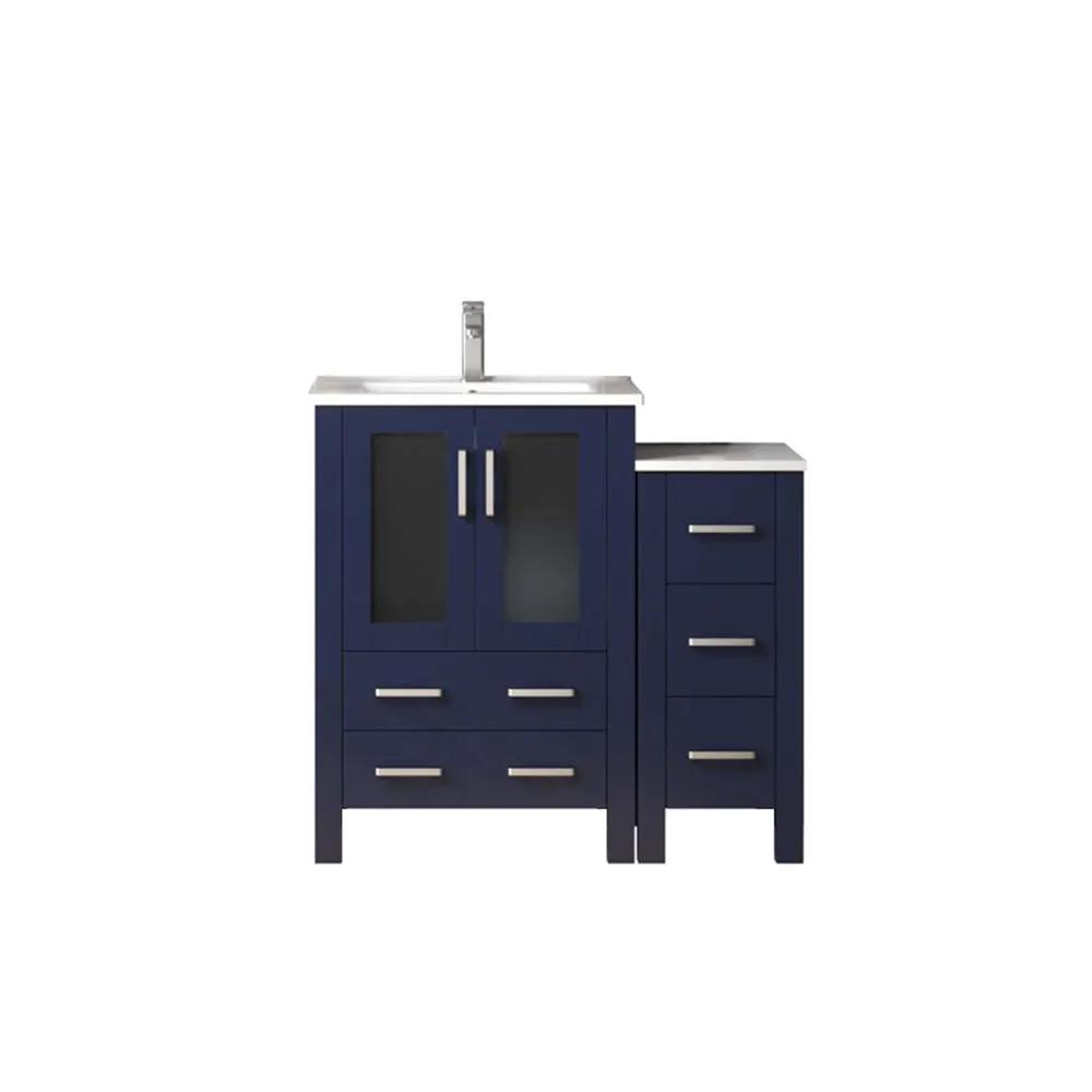 Lexora Volez 36 in W x 18.25 in D Single Bath Vanity with Side Cabinet and White Ceramic Top by Lexora