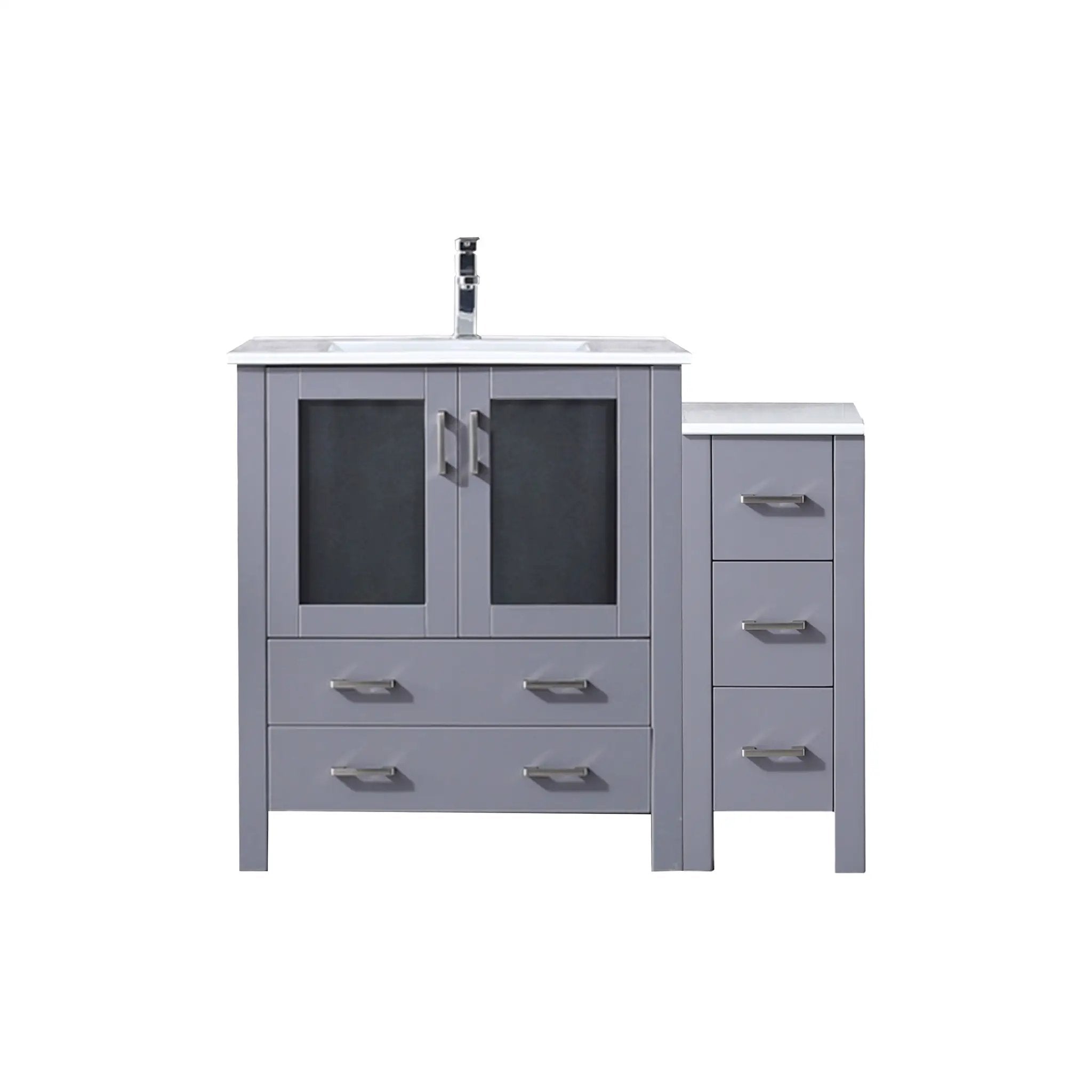 Lexora Volez 42 in W x 18.25 in D Single Bath Vanity with Side Cabinet and White Ceramic Top by Lexora
