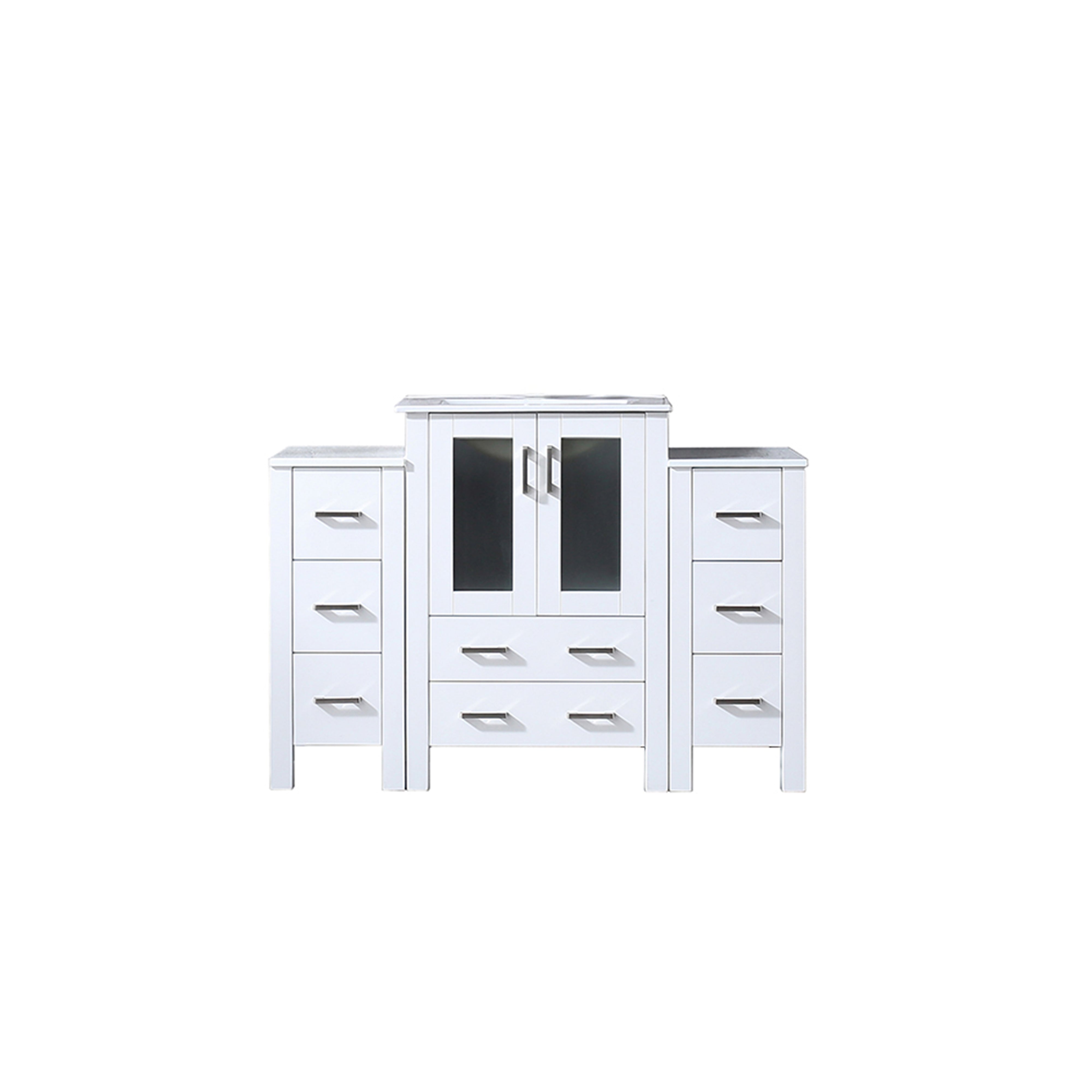Lexora Volez 48 in W x 18.25 in D Single Bath Vanity with Side Cabinets and White Ceramic Top