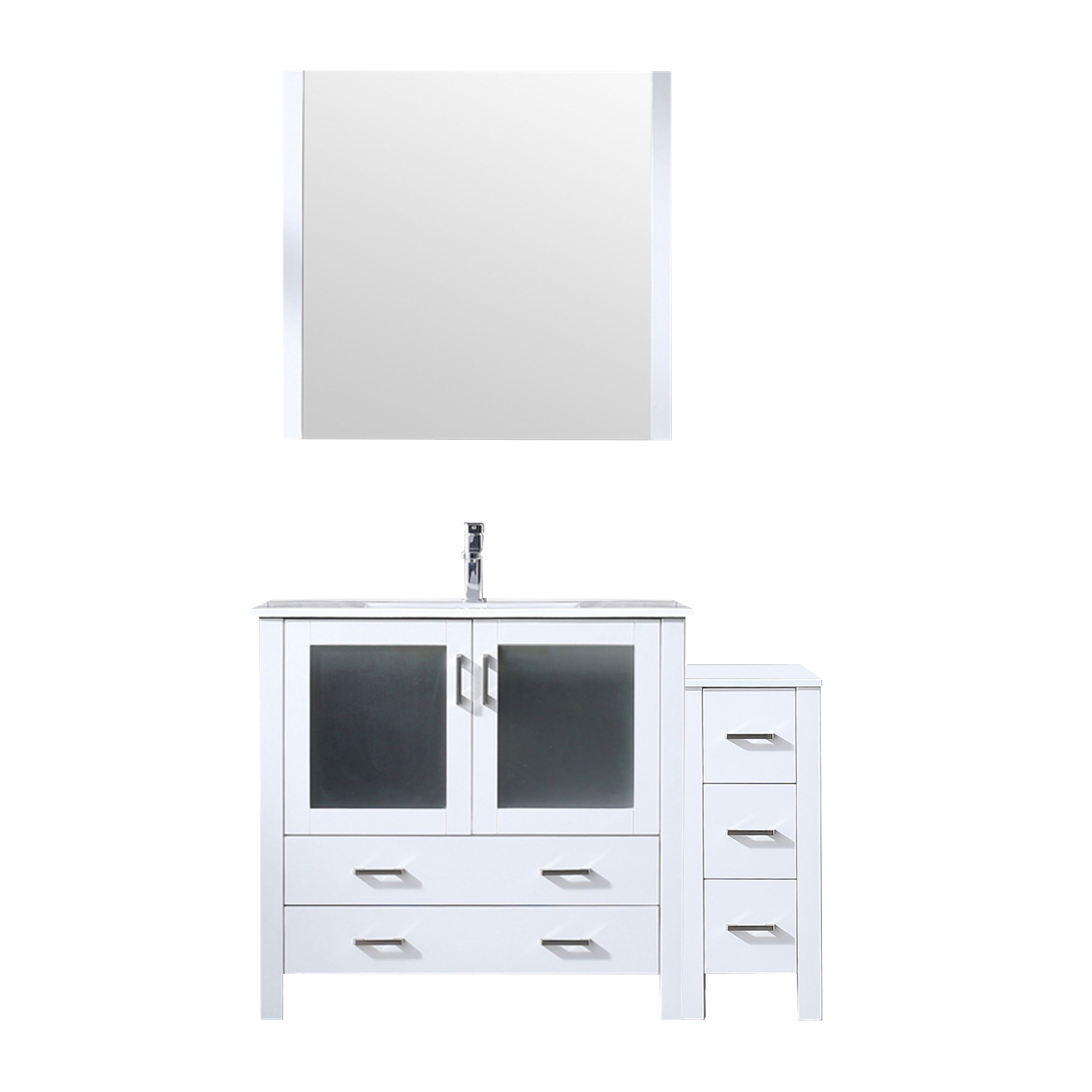 Lexora Volez 48 in W x 18.25 in D Single Bath Vanity with Side Cabinet and White Ceramic Top