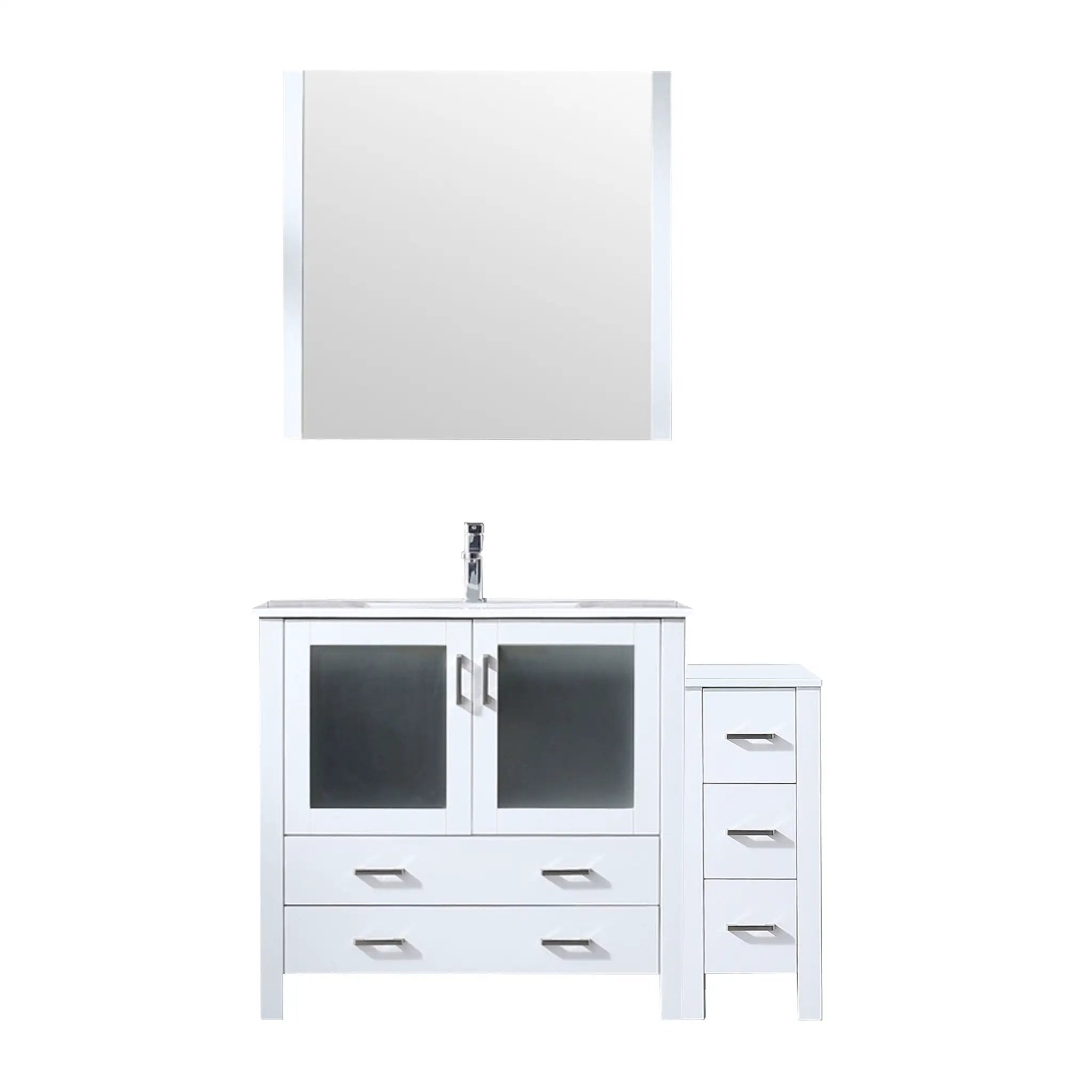 Lexora Volez 48 in W x 18.25 in D Single Bath Vanity with Side Cabinet and White Ceramic Top by Lexora