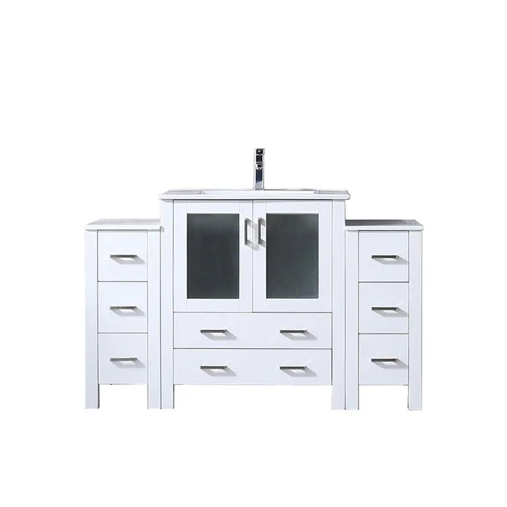 Lexora Volez 54 in W x 18.25 in D Single Bath Vanity with Side Cabinets and White Ceramic Top by Lexora