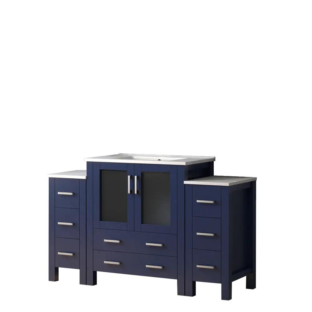 Lexora Volez 54 in W x 18.25 in D Single Bath Vanity with Side Cabinets and White Ceramic Top by Lexora