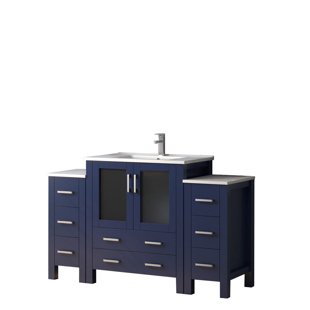 Lexora Volez 54 in W x 18.25 in D Single Bath Vanity with Side Cabinets and White Ceramic Top
