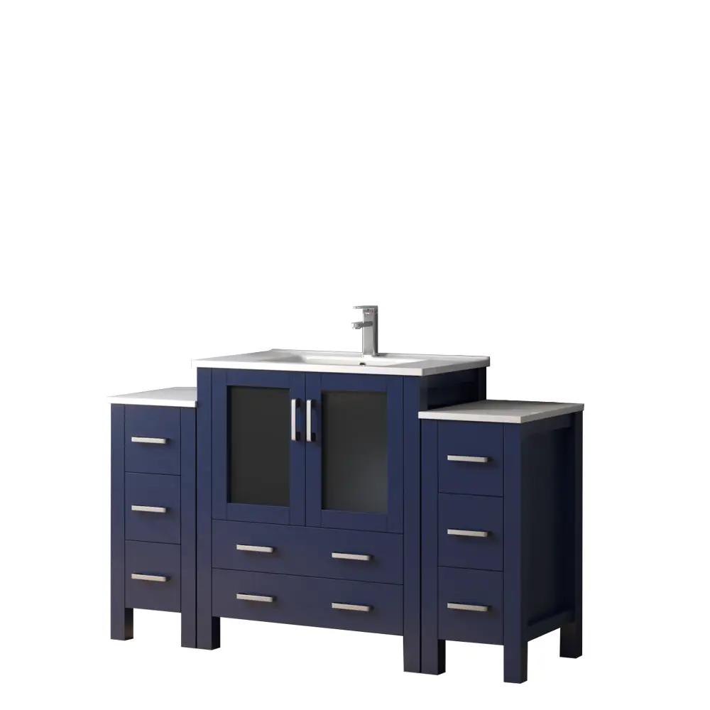 Lexora Volez 54 in W x 18.25 in D Single Bath Vanity with Side Cabinets and White Ceramic Top by Lexora