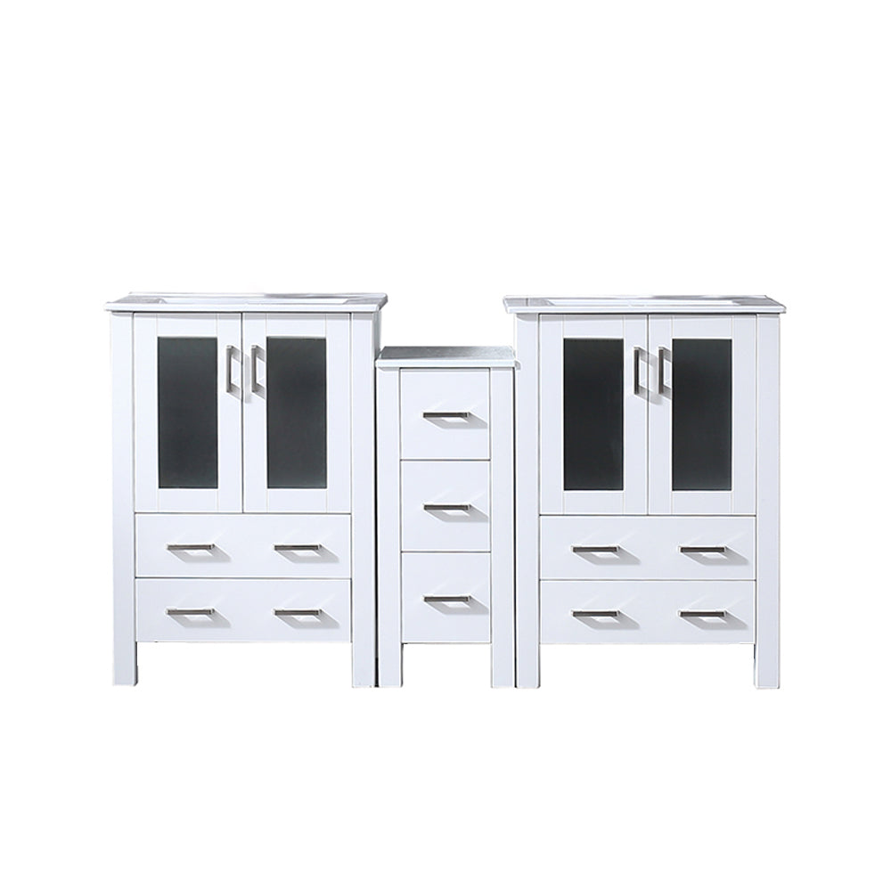 Lexora Volez 60 in W x 18.25 in D Double Bath Vanity with Side Cabinet and White Ceramic Top