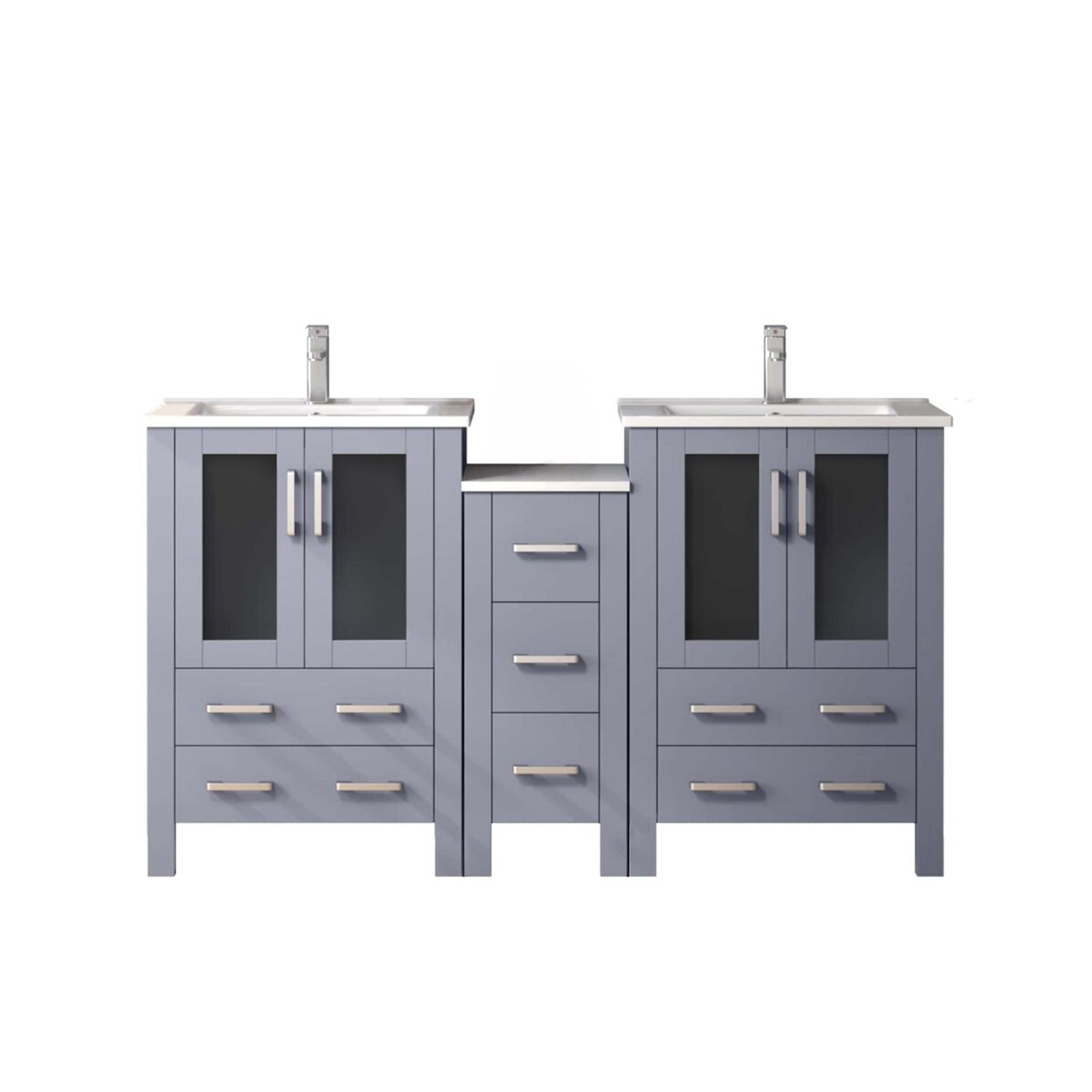 Lexora Volez 60 in W x 18.25 in D Double Bath Vanity with Side Cabinet and White Ceramic Top