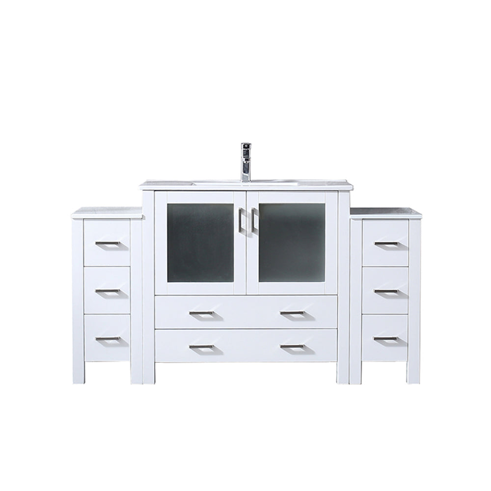 Lexora Volez 60 in W x 18.25 in D Double Bath Vanity with Side Cabinet and White Ceramic Top
