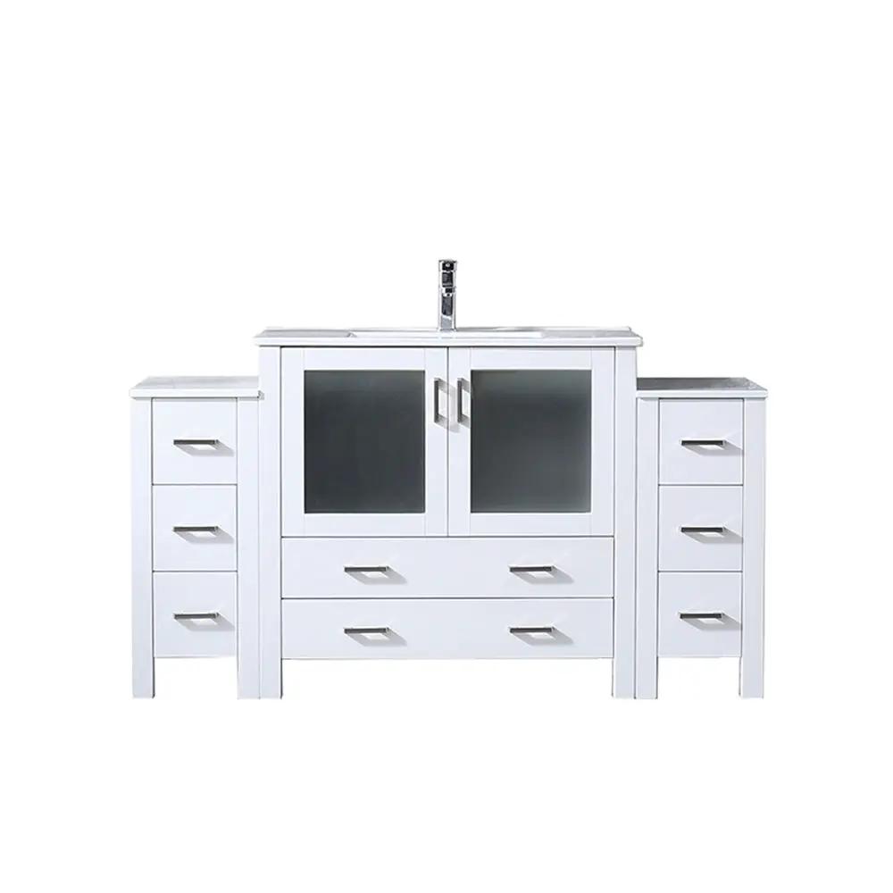 Lexora Volez 60 in W x 18.25 in D Double Bath Vanity with Side Cabinet and White Ceramic Top by Lexora
