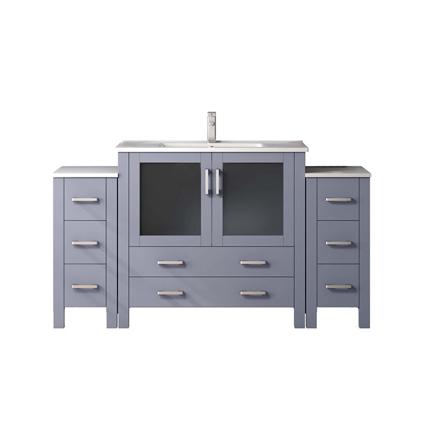 Lexora Volez 60 in W x 18.25 in D Double Bath Vanity with Side Cabinet and White Ceramic Top