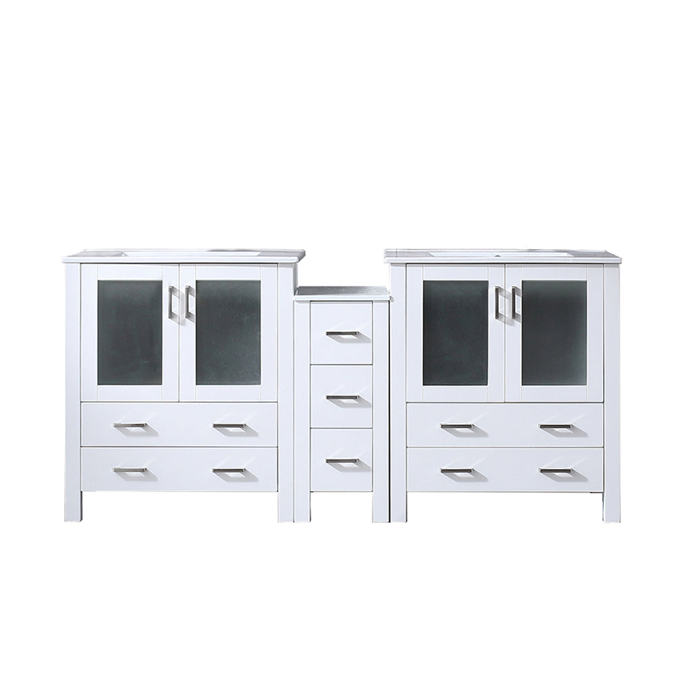 Lexora Volez 72 in W x 18.25 in D Double Bath Vanity with Side Cabinet and White Ceramic Top