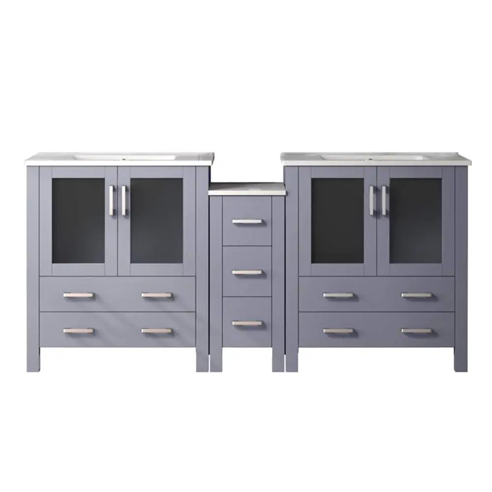 Lexora Volez 72 in W x 18.25 in D Double Bath Vanity with Side Cabinet and White Ceramic Top by Lexora