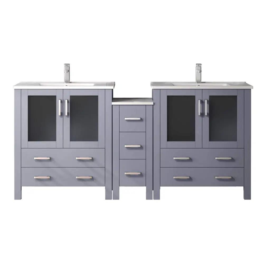 Lexora Volez 72 in W x 18.25 in D Double Bath Vanity with Side Cabinet and White Ceramic Top by Lexora