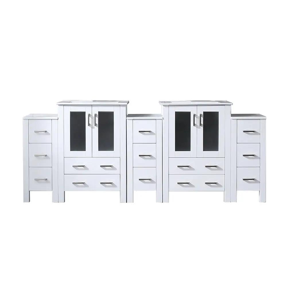 Lexora Volez 84 in W x 18.25 in D Double Bath Vanity with Side Cabinets and White Ceramic Top by Lexora