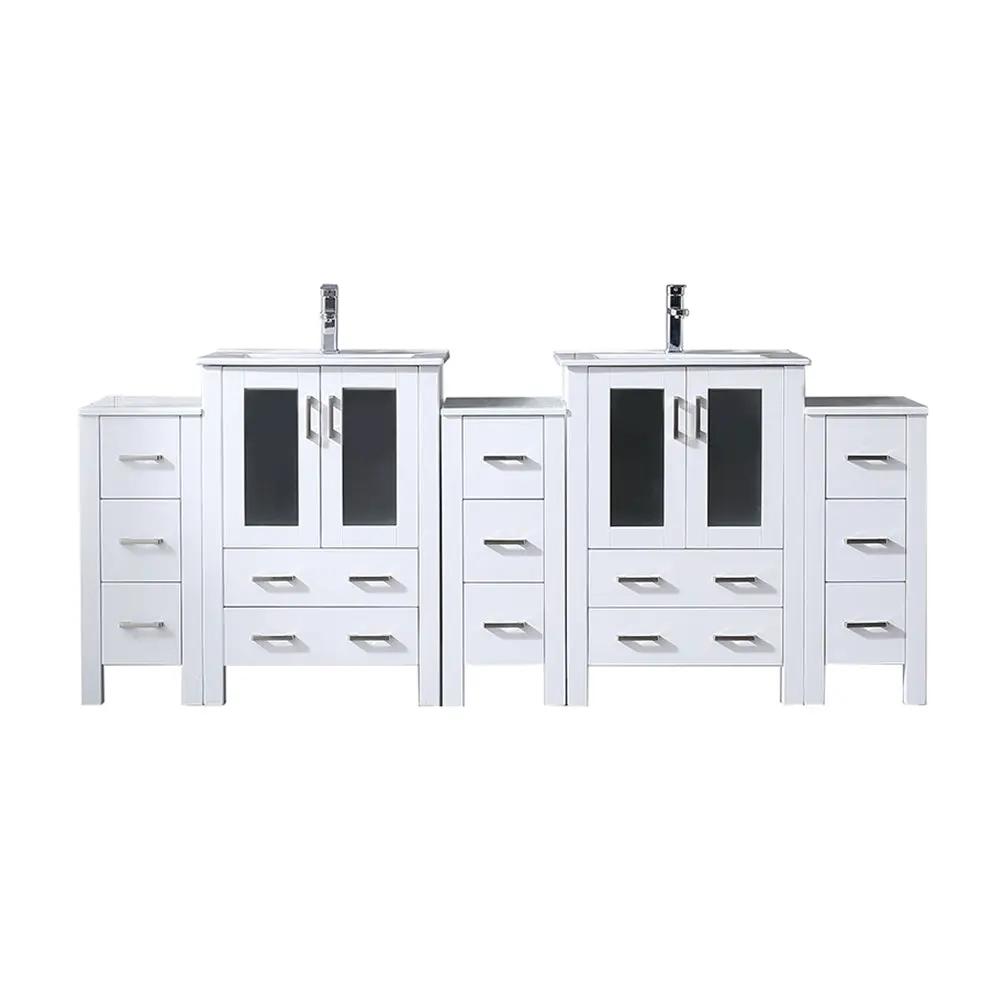 Lexora Volez 84 in W x 18.25 in D Double Bath Vanity with Side Cabinets and White Ceramic Top by Lexora