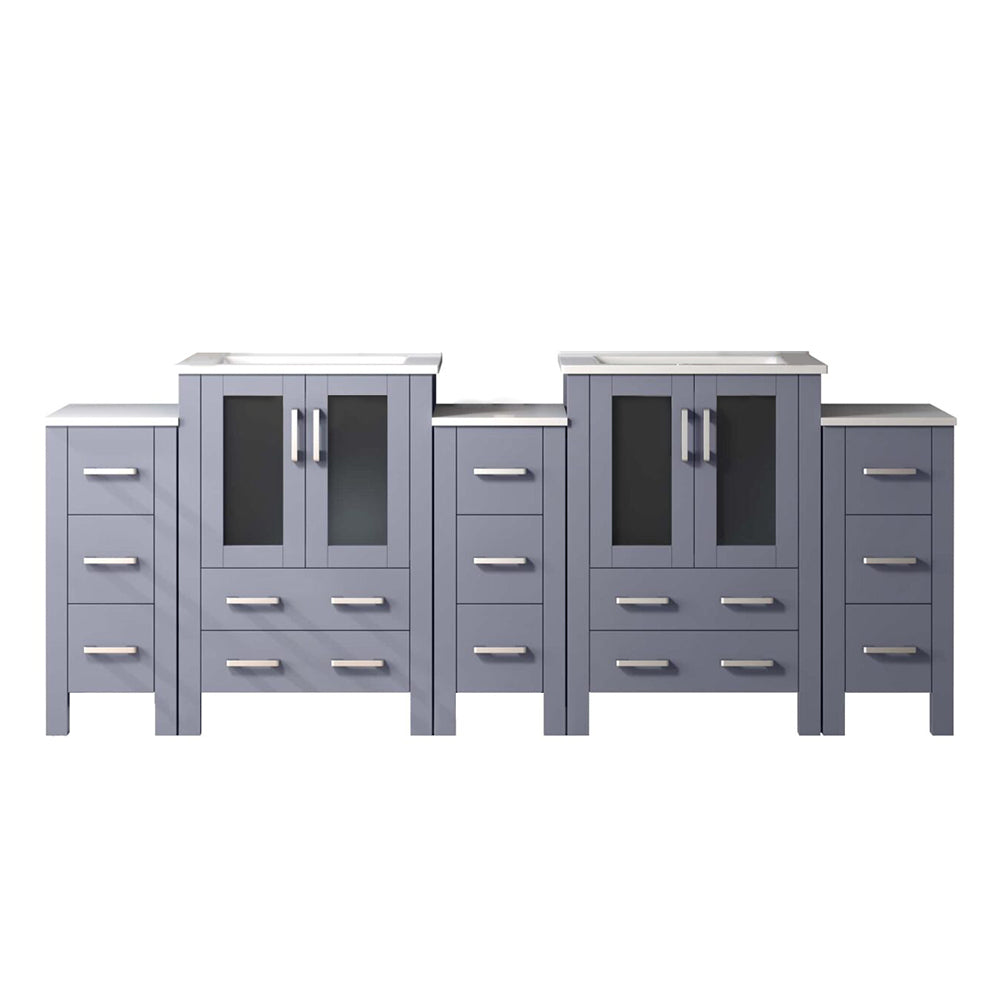 Lexora Volez 84 in W x 18.25 in D Double Bath Vanity with Side Cabinets and White Ceramic Top