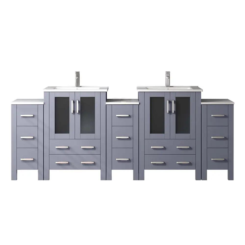 Lexora Volez 84 in W x 18.25 in D Double Bath Vanity with Side Cabinets and White Ceramic Top by Lexora