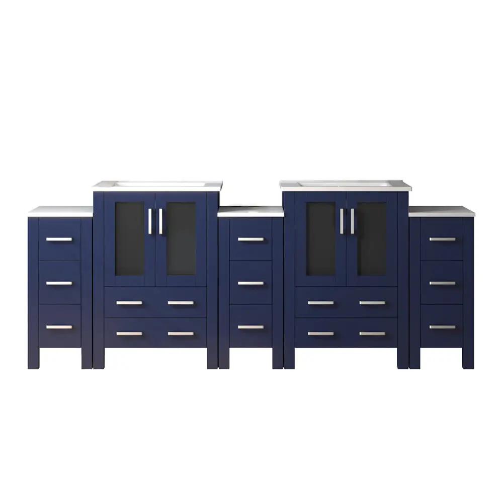 Lexora Volez 84 in W x 18.25 in D Double Bath Vanity with Side Cabinets and White Ceramic Top by Lexora