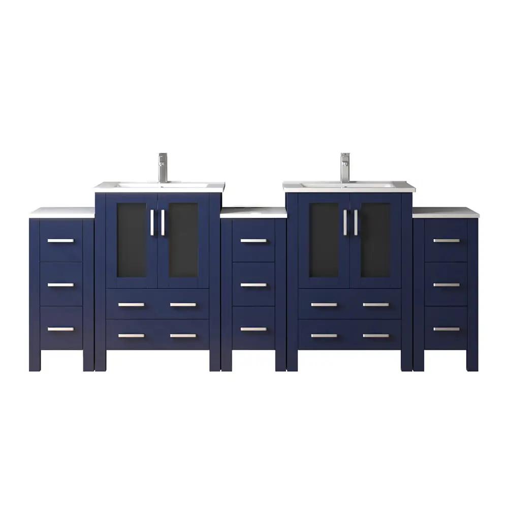 Lexora Volez 84 in W x 18.25 in D Double Bath Vanity with Side Cabinets and White Ceramic Top by Lexora