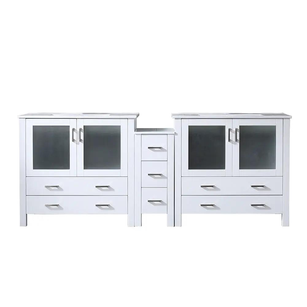 Lexora Volez 84 in W x 18.25 in D Double Bath Vanity with Side Cabinets and White Ceramic Top by Lexora