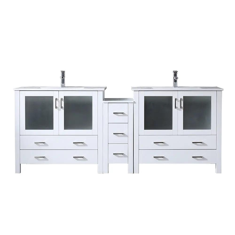 Lexora Volez 84 in W x 18.25 in D Double Bath Vanity with Side Cabinets and White Ceramic Top by Lexora