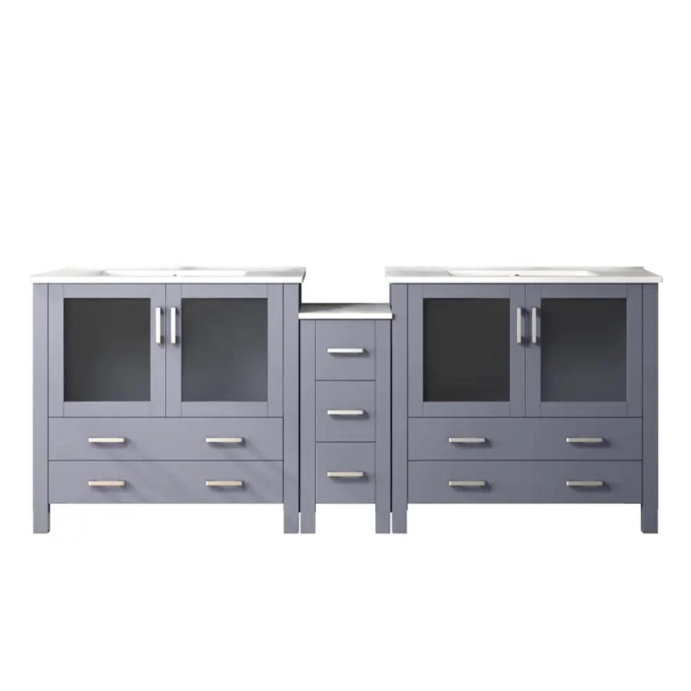 Lexora Volez 84 in W x 18.25 in D Double Bath Vanity with Side Cabinets and White Ceramic Top by Lexora