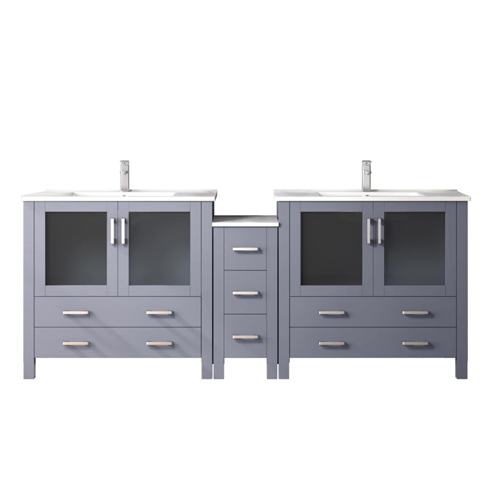 Lexora Volez 84 in W x 18.25 in D Double Bath Vanity with Side Cabinets and White Ceramic Top