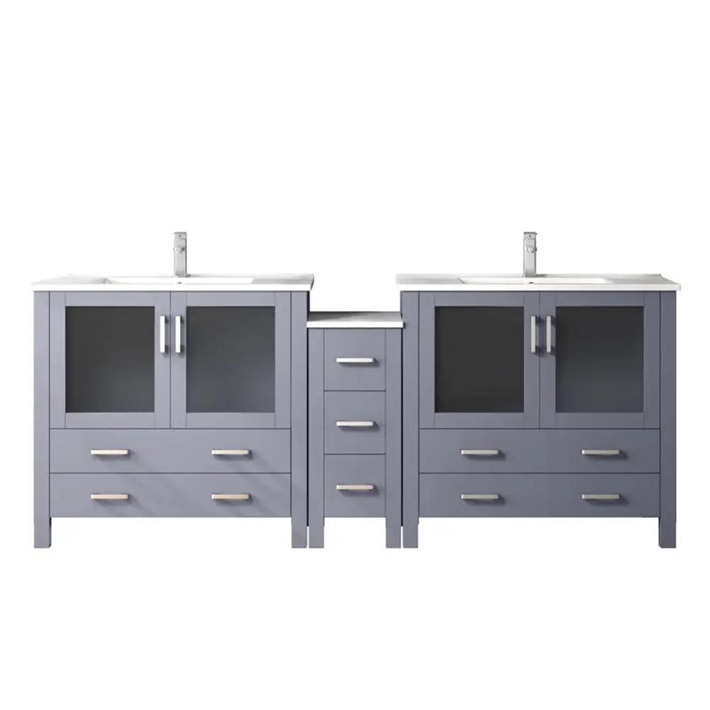 Lexora Volez 84 in W x 18.25 in D Double Bath Vanity with Side Cabinets and White Ceramic Top by Lexora