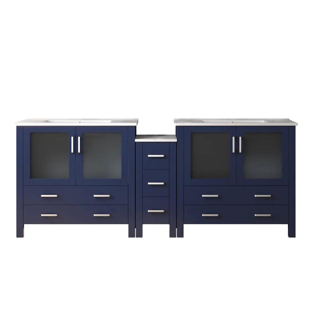 Lexora Volez 84 in W x 18.25 in D Double Bath Vanity with Side Cabinets and White Ceramic Top by Lexora