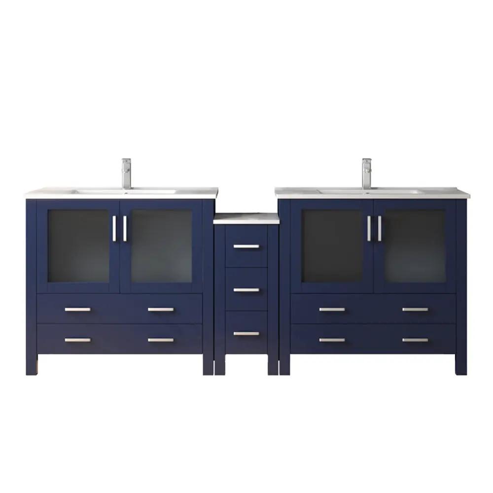 Lexora Volez 84 in W x 18.25 in D Double Bath Vanity with Side Cabinets and White Ceramic Top by Lexora