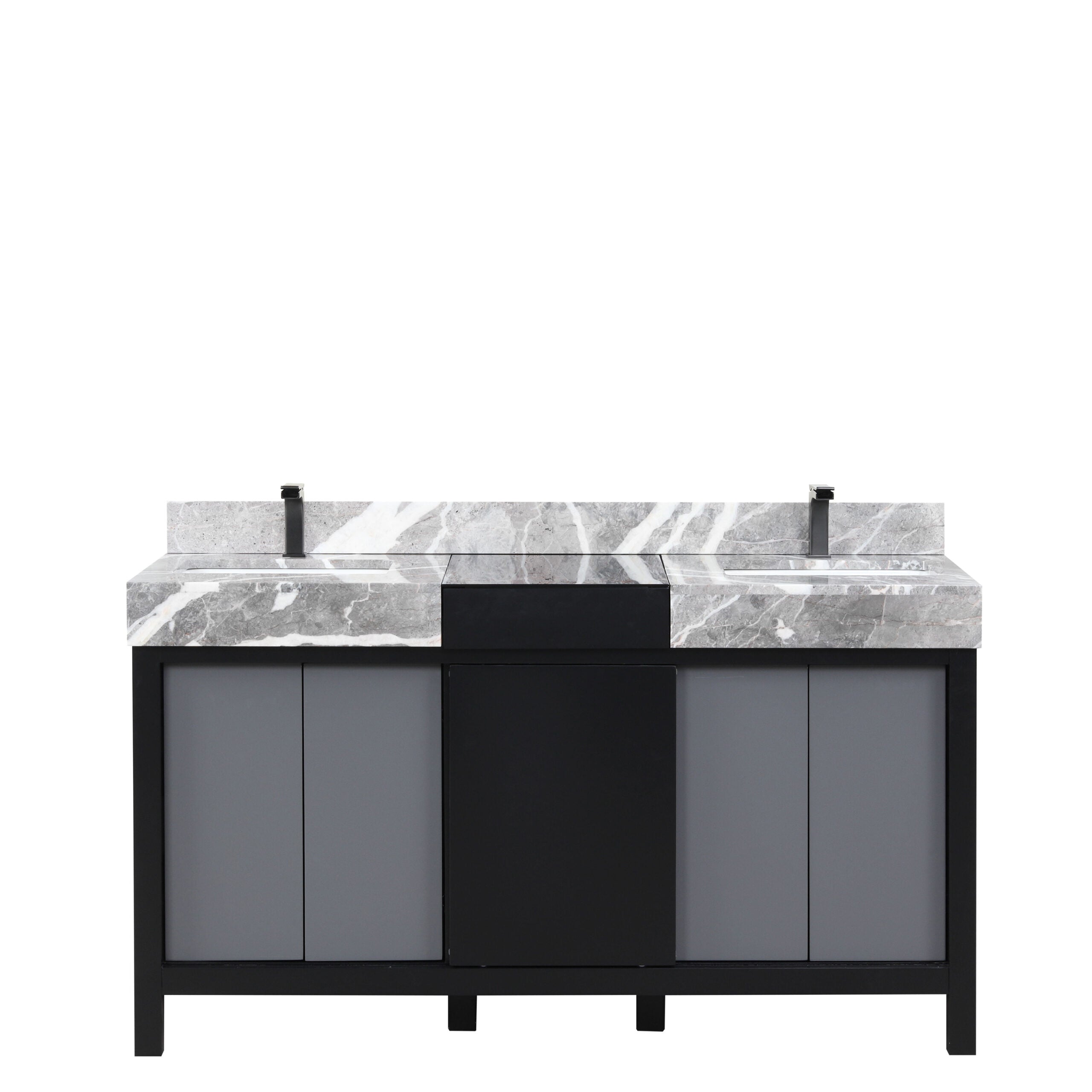 Lexora Zilara 60 in W x 22 in D Black and Grey Double Bath Vanity and Castle Grey Marble Top
