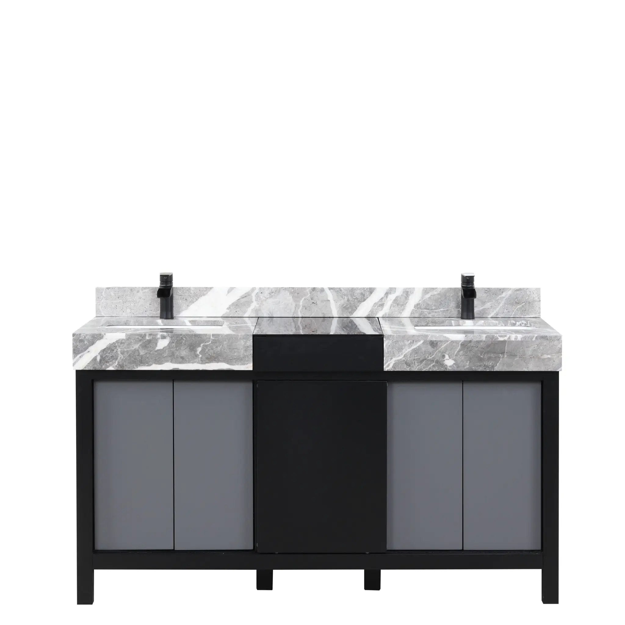 Lexora Zilara 60 in W x 22 in D Black and Grey Double Bath Vanity and Castle Grey Marble Top by Lexora