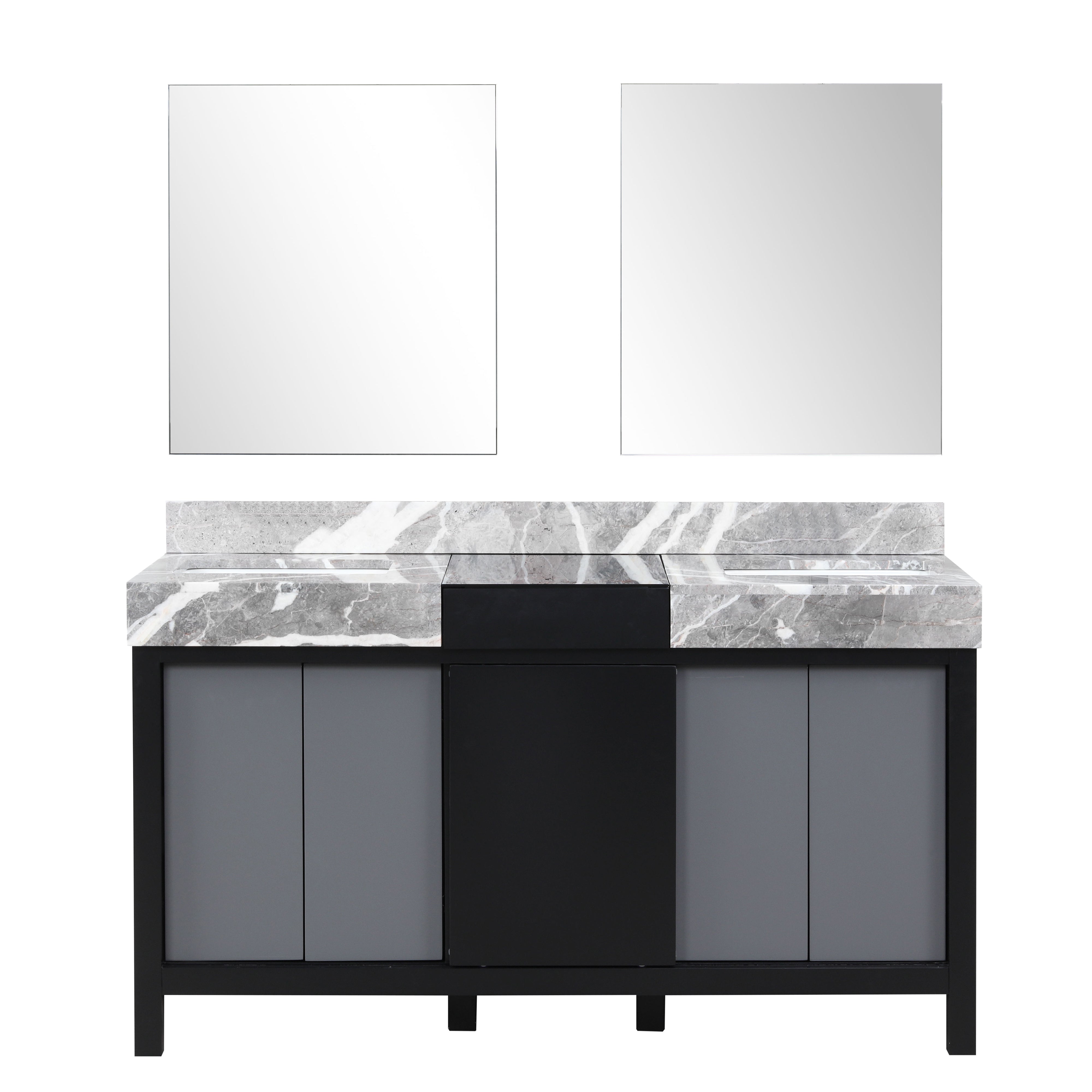 Lexora Zilara 60 in W x 22 in D Black and Grey Double Bath Vanity and Castle Grey Marble Top