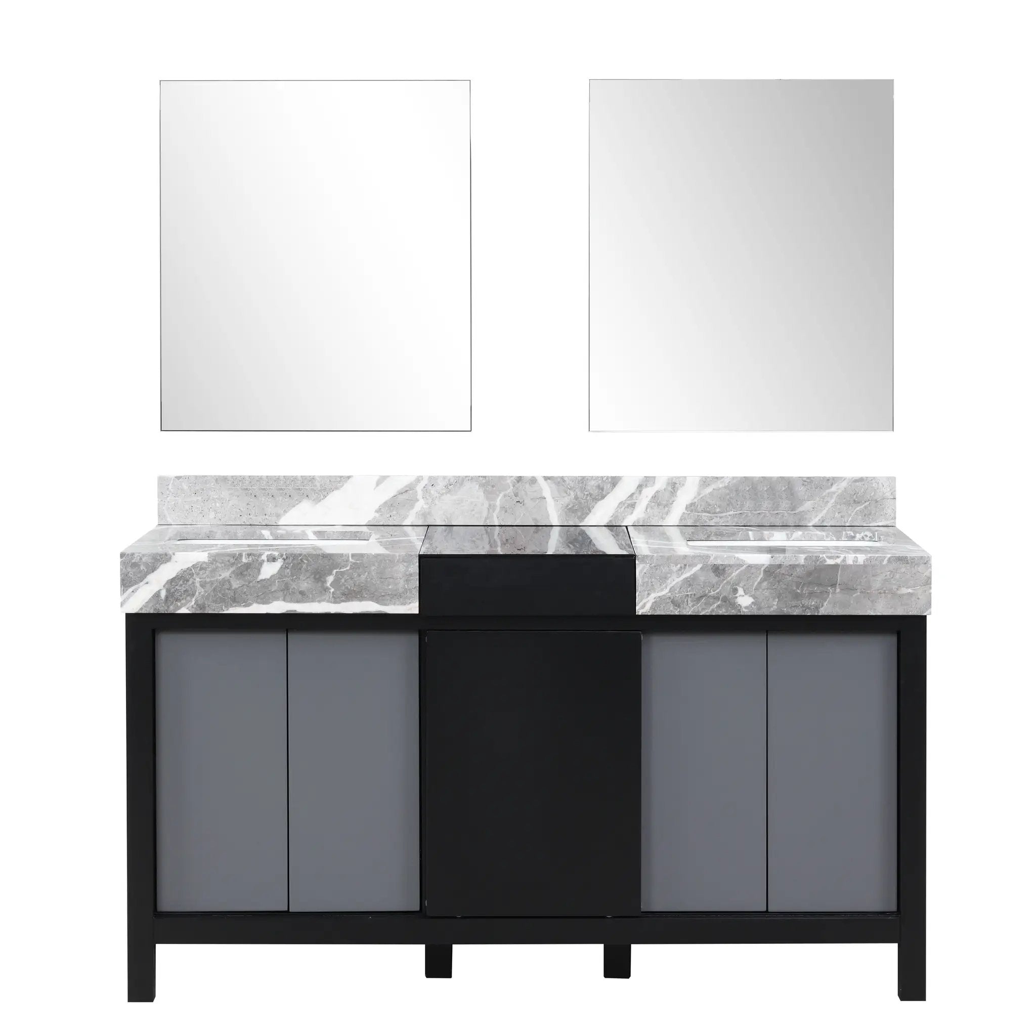 Lexora Zilara 60 in W x 22 in D Black and Grey Double Bath Vanity and Castle Grey Marble Top by Lexora