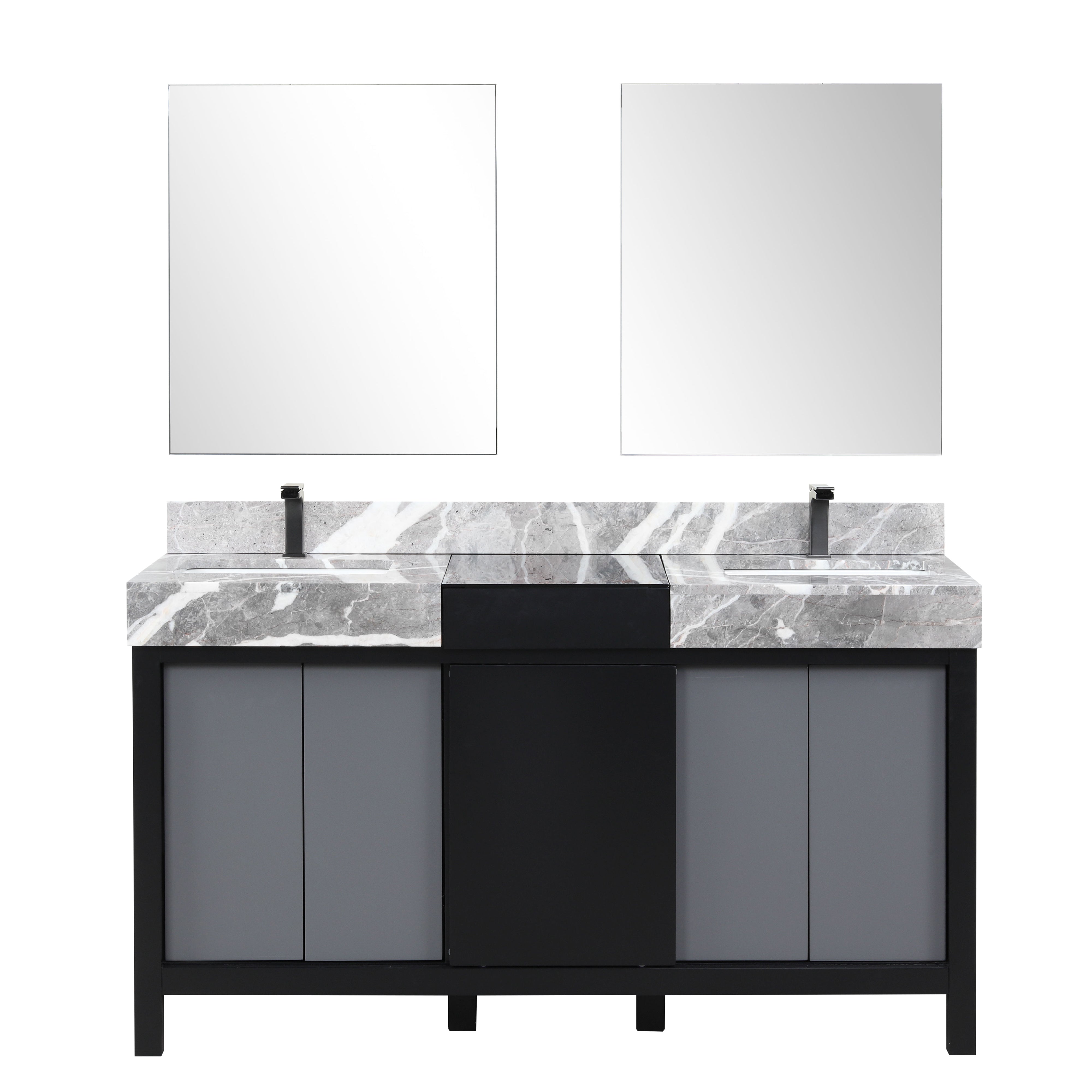 Lexora Zilara 60 in W x 22 in D Black and Grey Double Bath Vanity and Castle Grey Marble Top