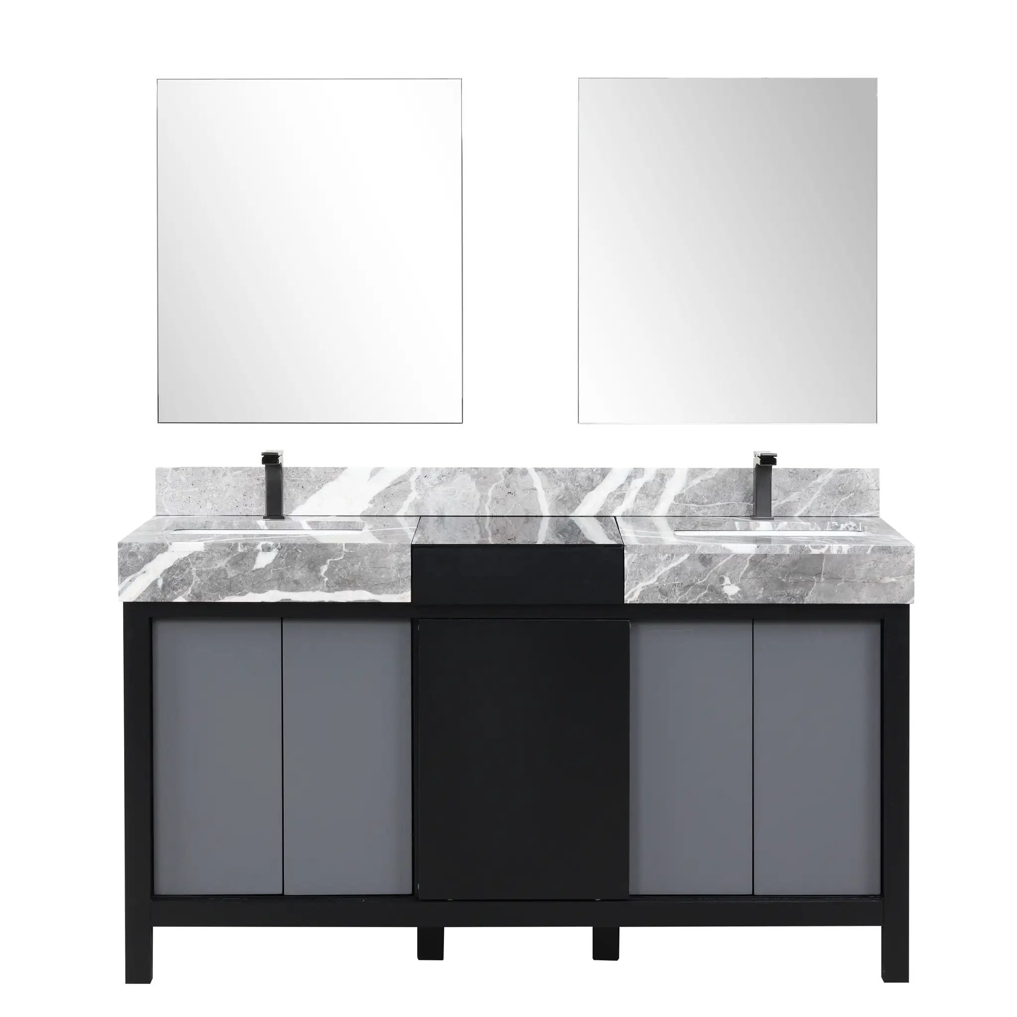 Lexora Zilara 60 in W x 22 in D Black and Grey Double Bath Vanity and Castle Grey Marble Top by Lexora
