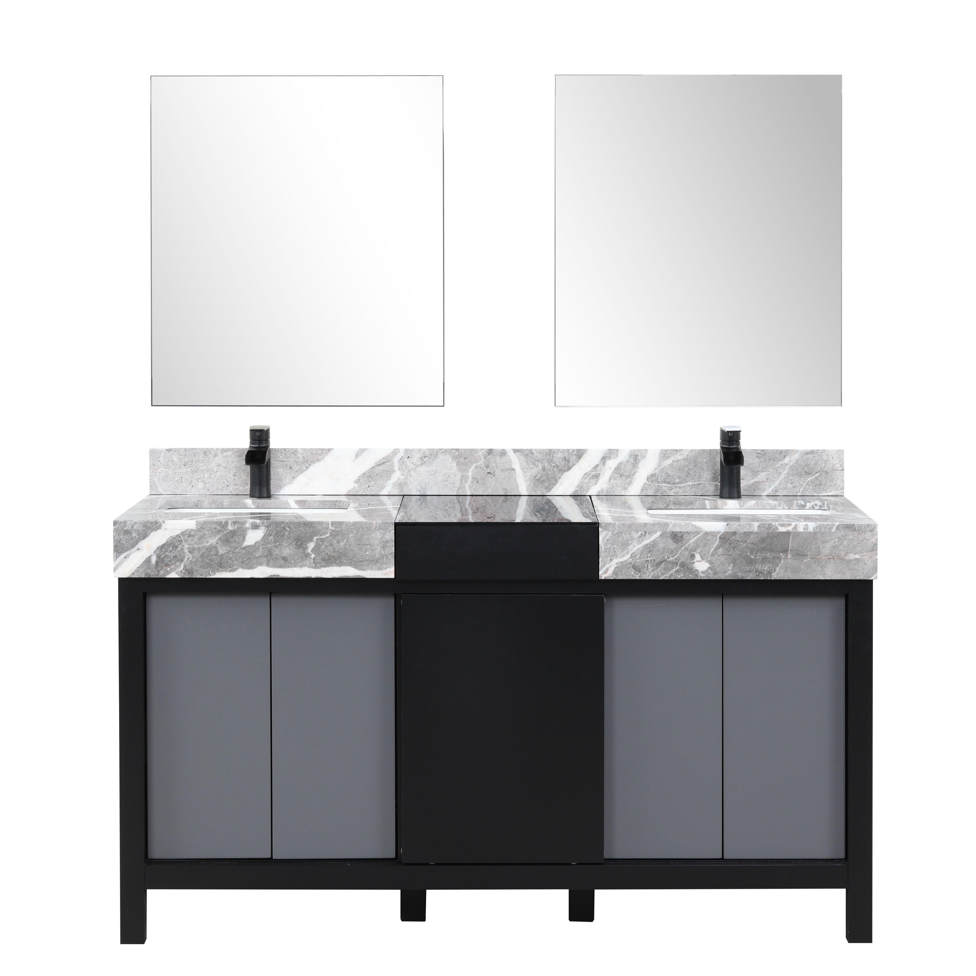 Lexora Zilara 60 in W x 22 in D Black and Grey Double Bath Vanity and Castle Grey Marble Top