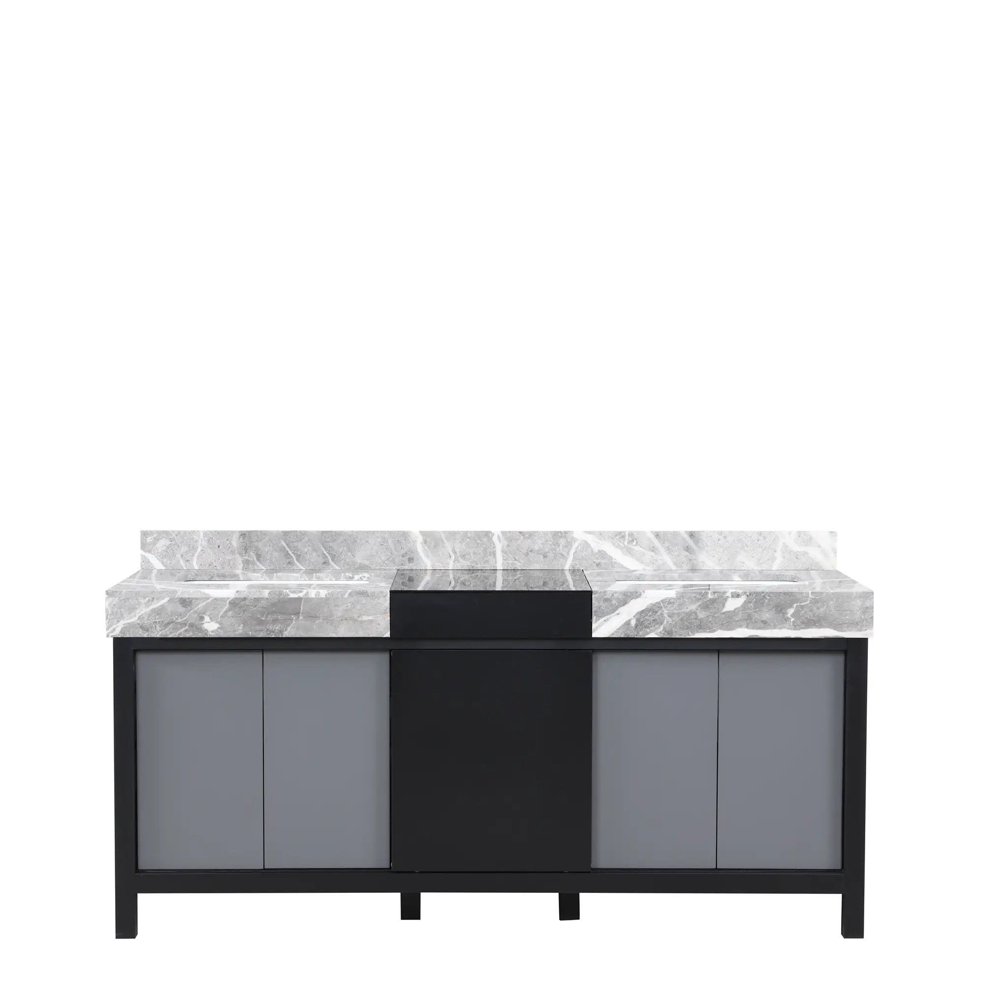 Lexora Zilara 72 in W x 22 in D Black and Grey Double Bath Vanity and Castle Grey Marble Top by Lexora