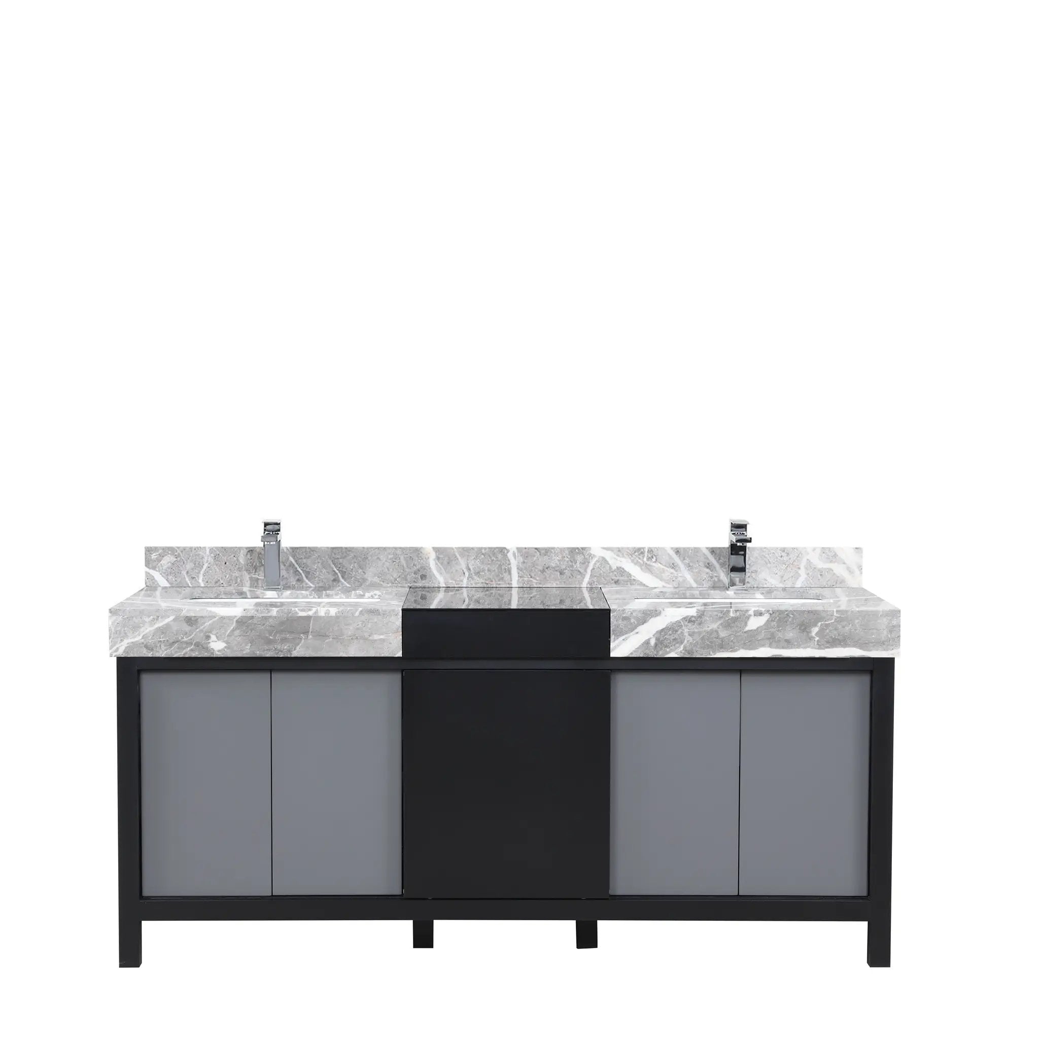 Lexora Zilara 72 in W x 22 in D Black and Grey Double Bath Vanity and Castle Grey Marble Top by Lexora