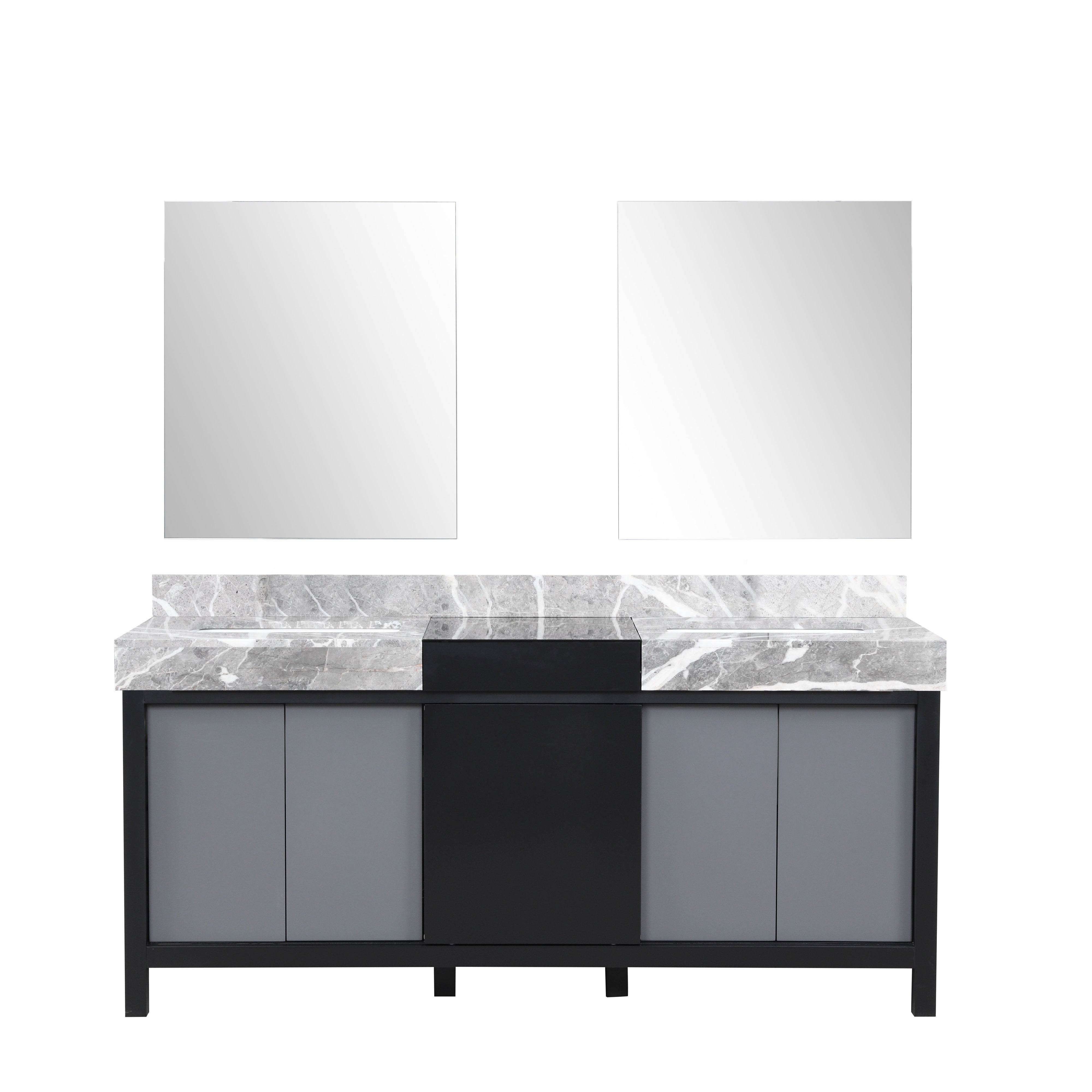 Lexora Zilara 72 in W x 22 in D Black and Grey Double Bath Vanity and Castle Grey Marble Top