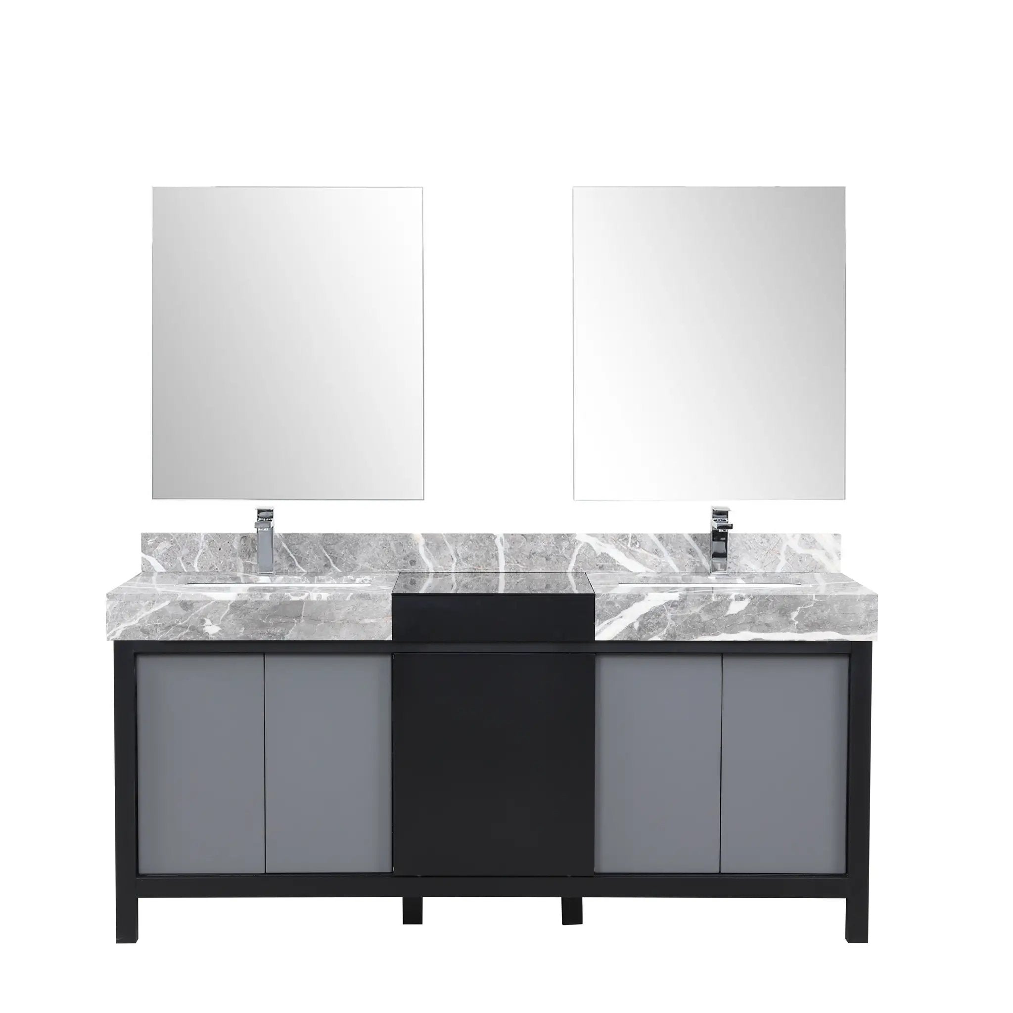 Lexora Zilara 72 in W x 22 in D Black and Grey Double Bath Vanity and Castle Grey Marble Top by Lexora