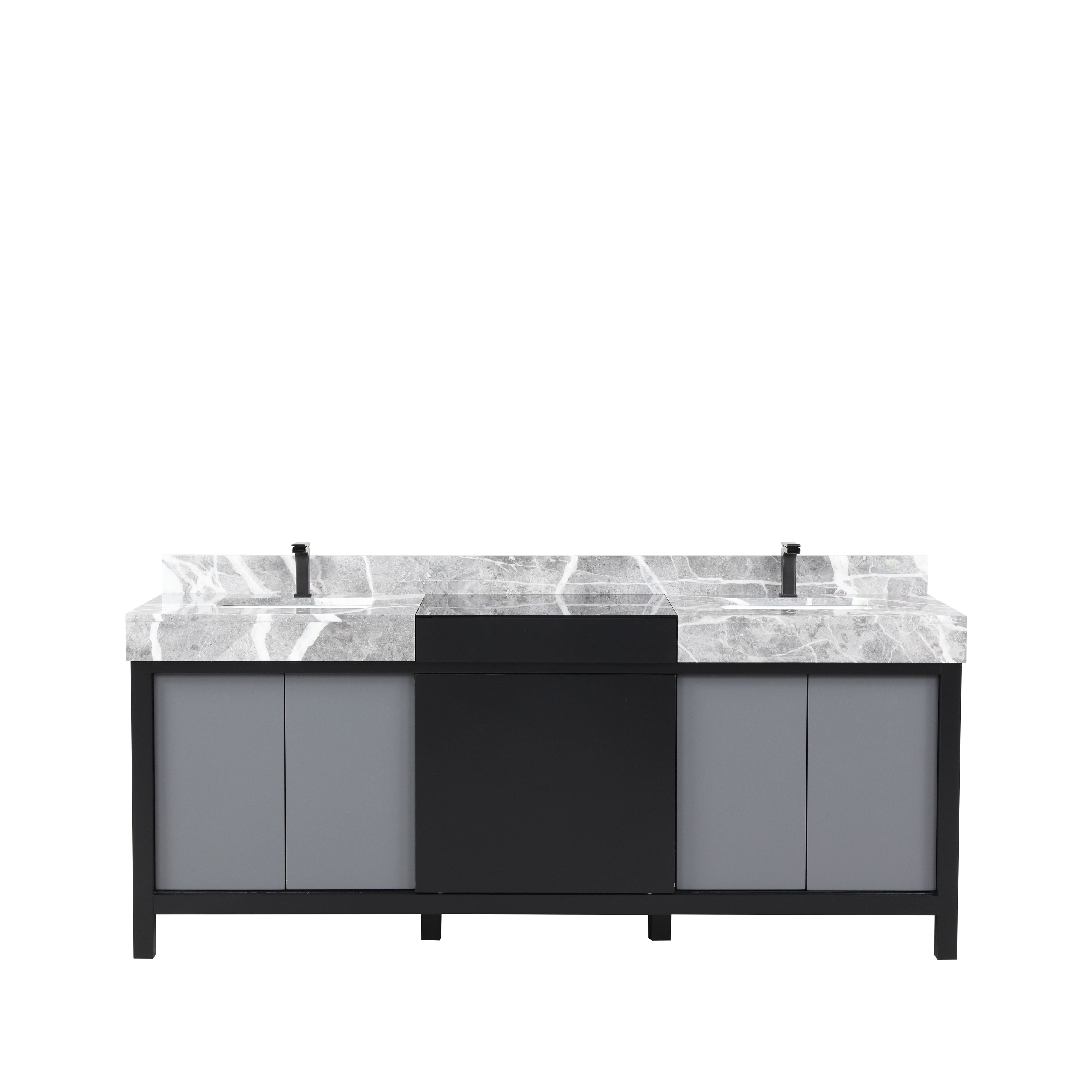 Lexora Zilara 80 in W x 22 in D Black and Grey Double Bath Vanity and Castle Grey Marble Top