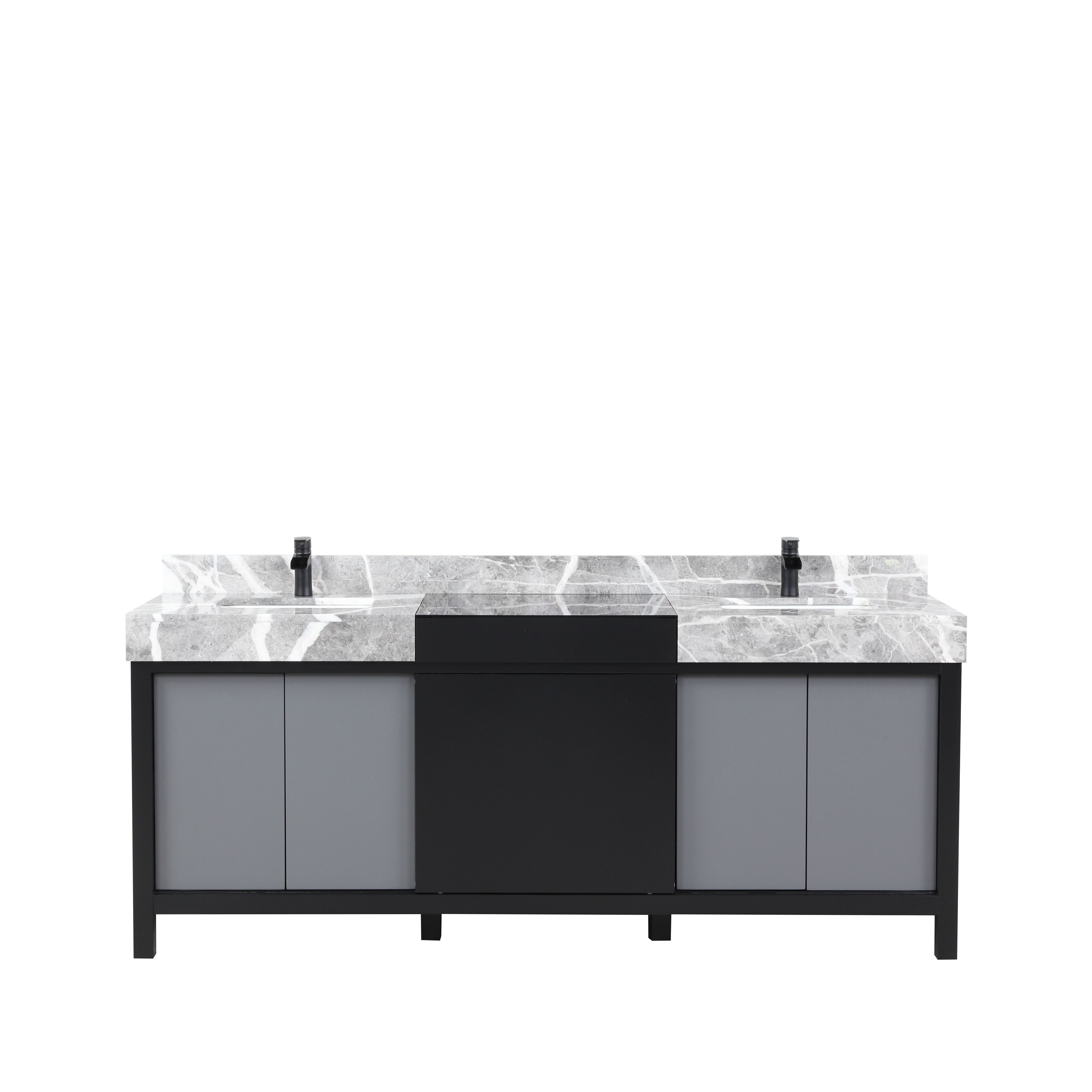 Lexora Zilara 80 in W x 22 in D Black and Grey Double Bath Vanity and Castle Grey Marble Top