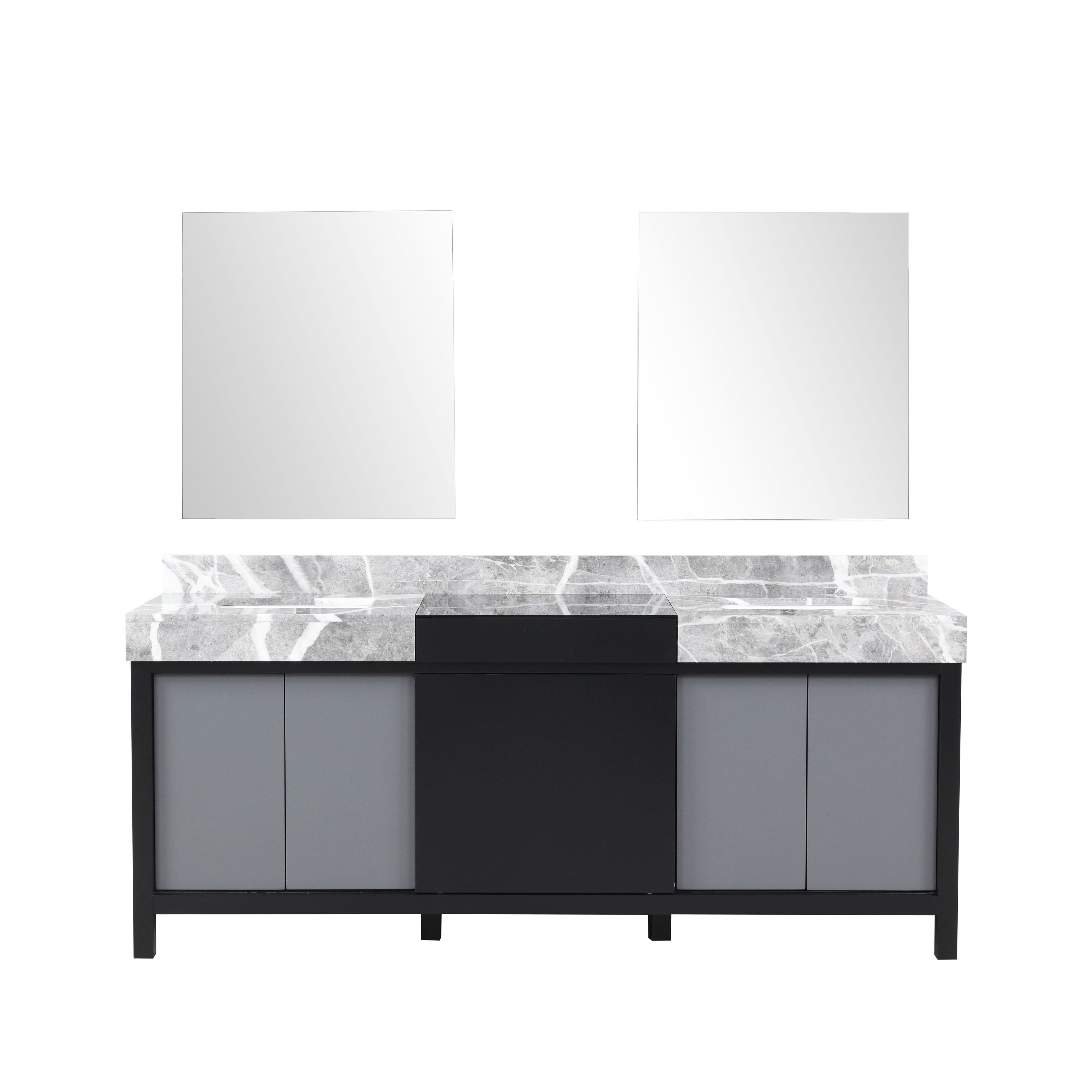 Lexora Zilara 80 in W x 22 in D Black and Grey Double Bath Vanity and Castle Grey Marble Top