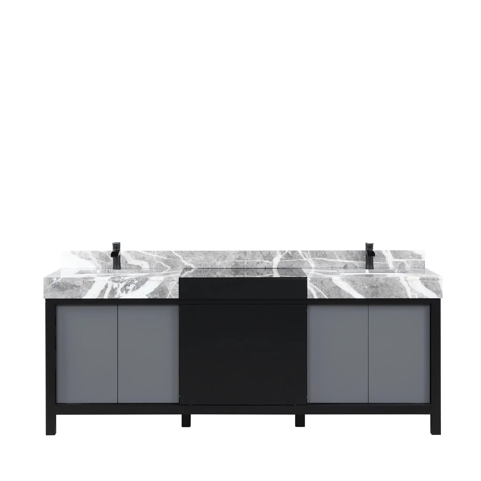 Lexora Zilara 84 in W x 22 in D Black and Grey Double Bath Vanity and Castle Grey Marble Top by Lexora