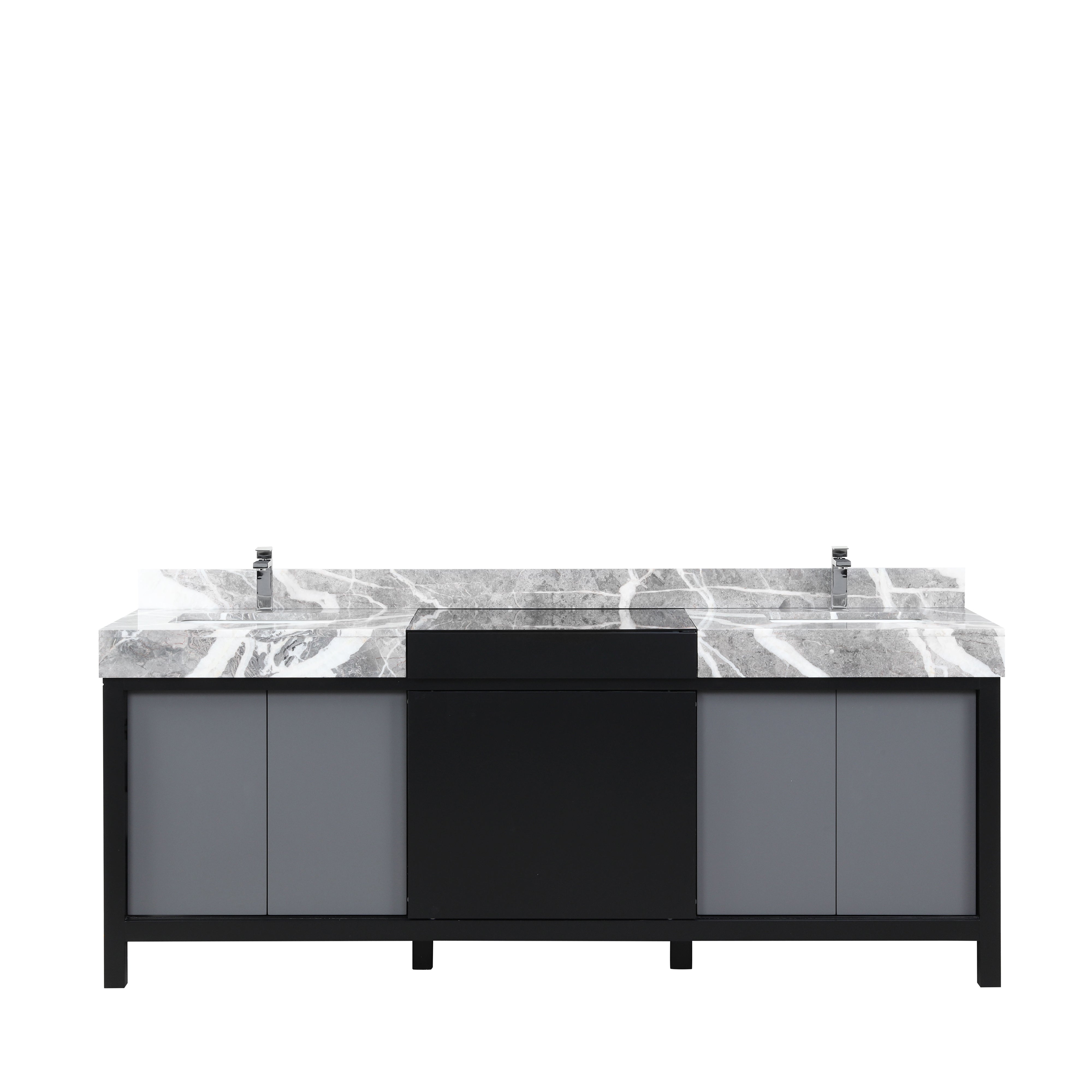 Lexora Zilara 84 in W x 22 in D Black and Grey Double Bath Vanity and Castle Grey Marble Top