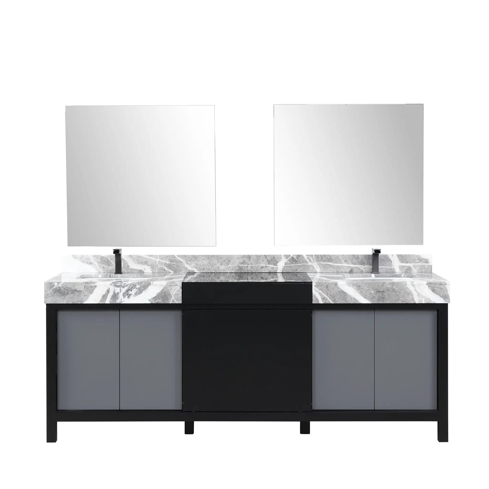 Lexora Zilara 84 in W x 22 in D Black and Grey Double Bath Vanity and Castle Grey Marble Top by Lexora